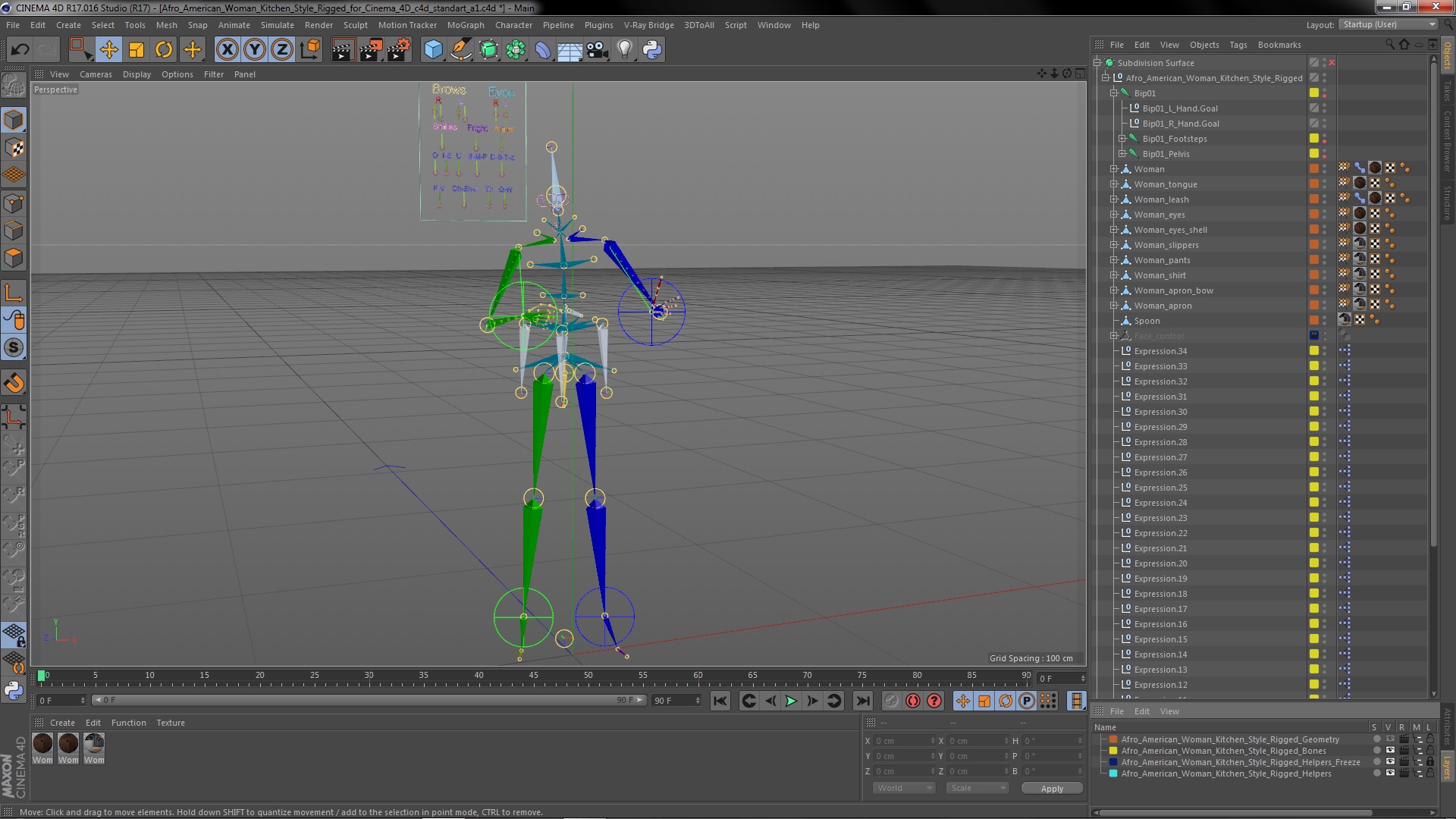 Afro American Woman Kitchen Style Rigged for Cinema 4D 3D model