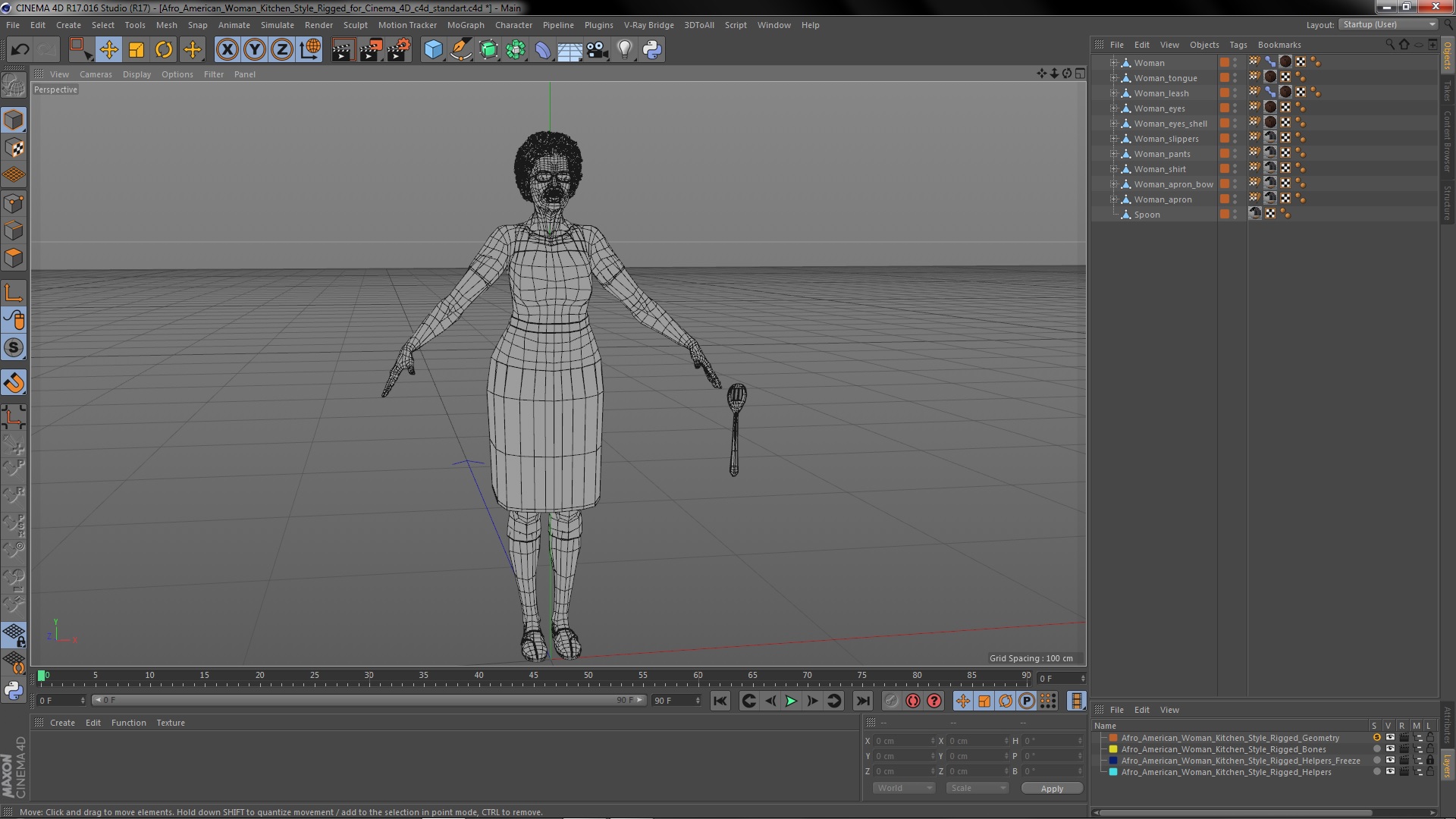 Afro American Woman Kitchen Style Rigged for Cinema 4D 3D model