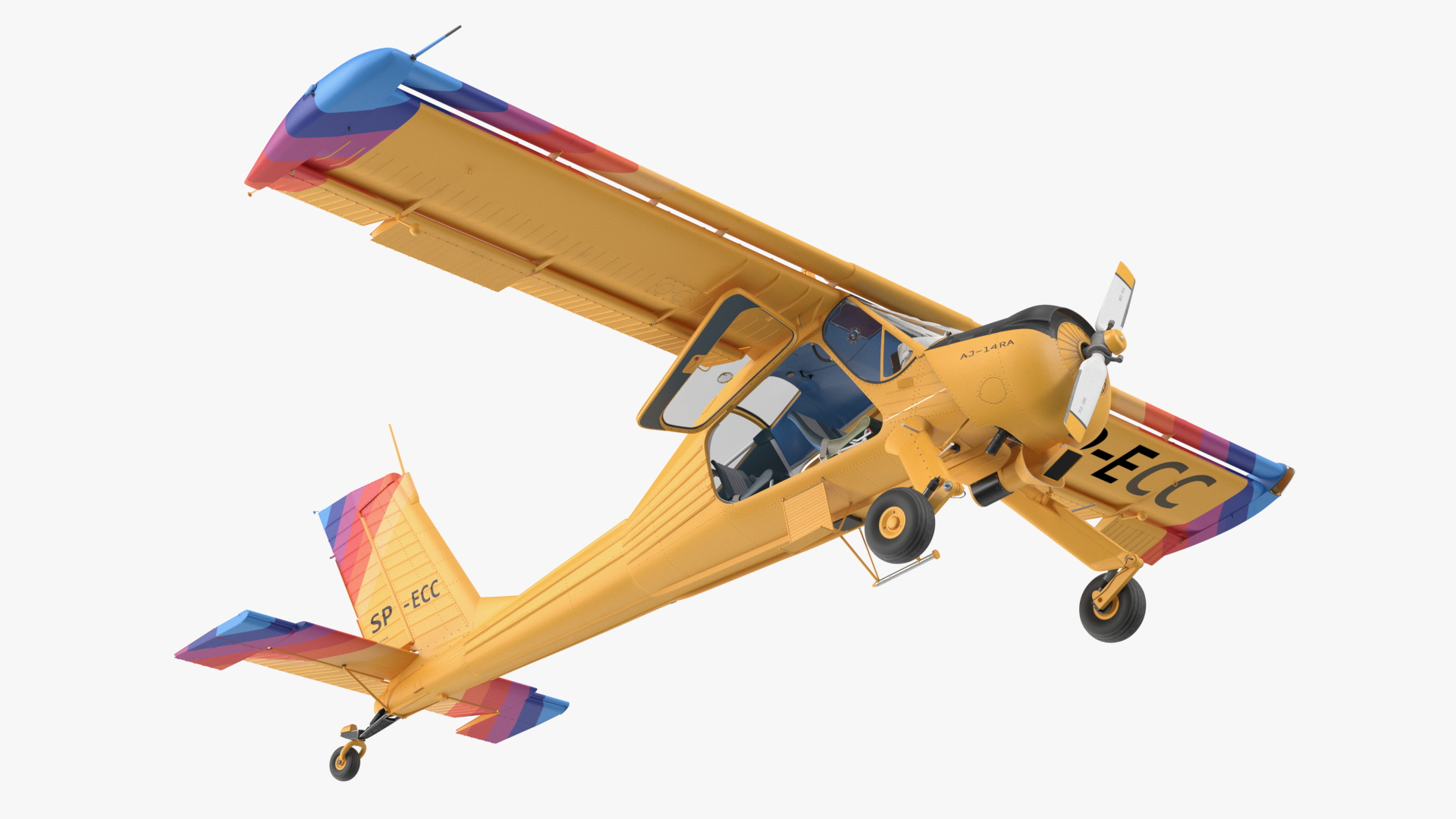 3D model Aircraft PZL 104 Wilga Yellow Rigged for Cinema 4D