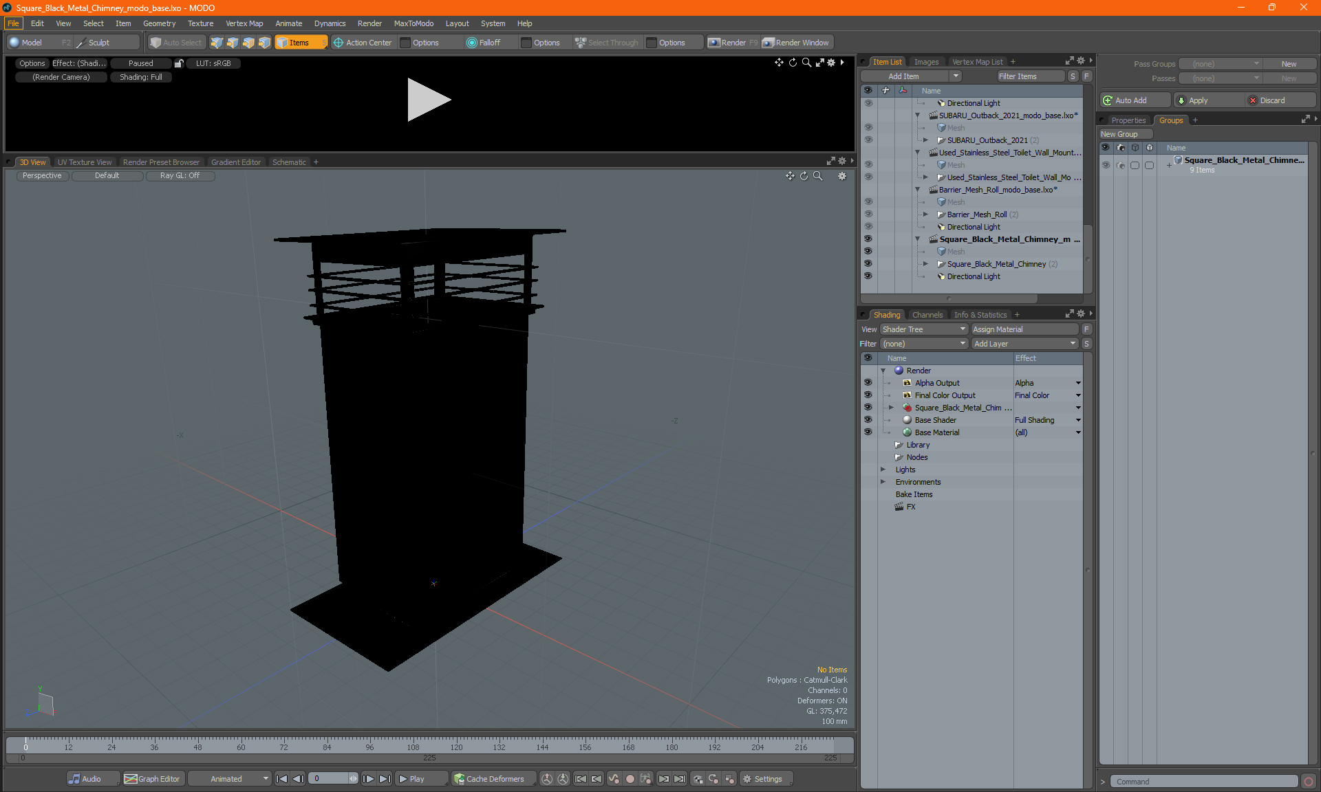 3D Square Black Metal Chimney