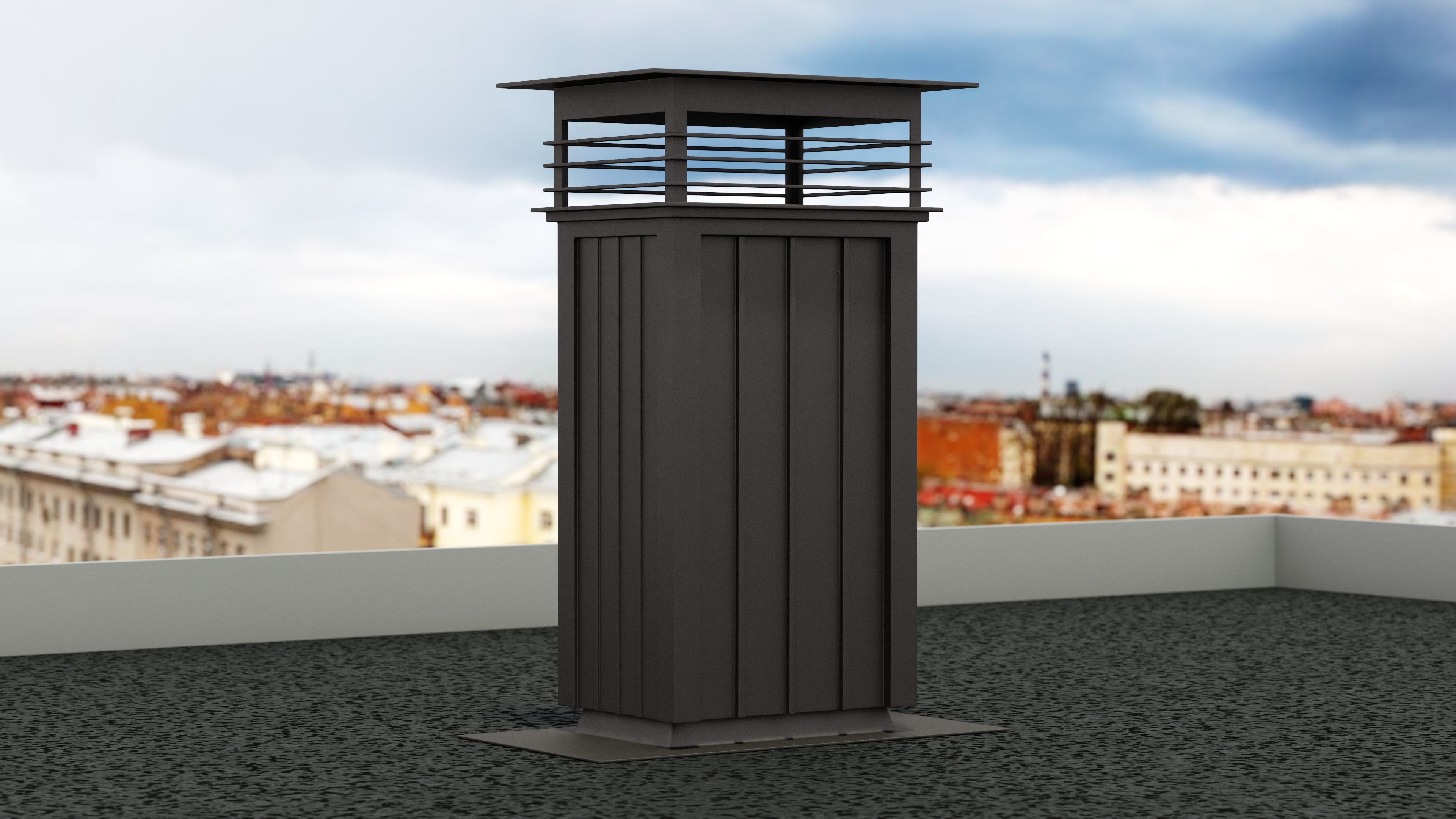 3D Square Black Metal Chimney