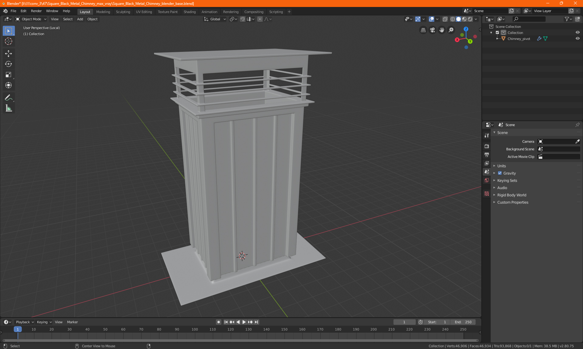 3D Square Black Metal Chimney
