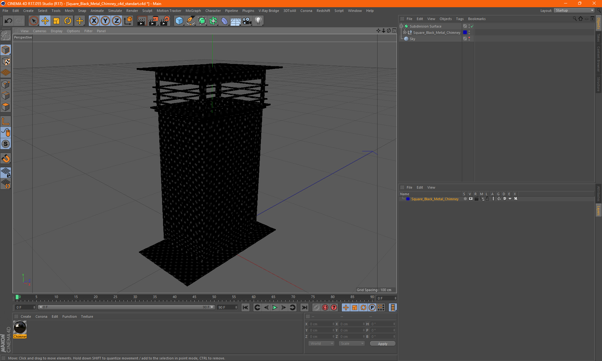 3D Square Black Metal Chimney