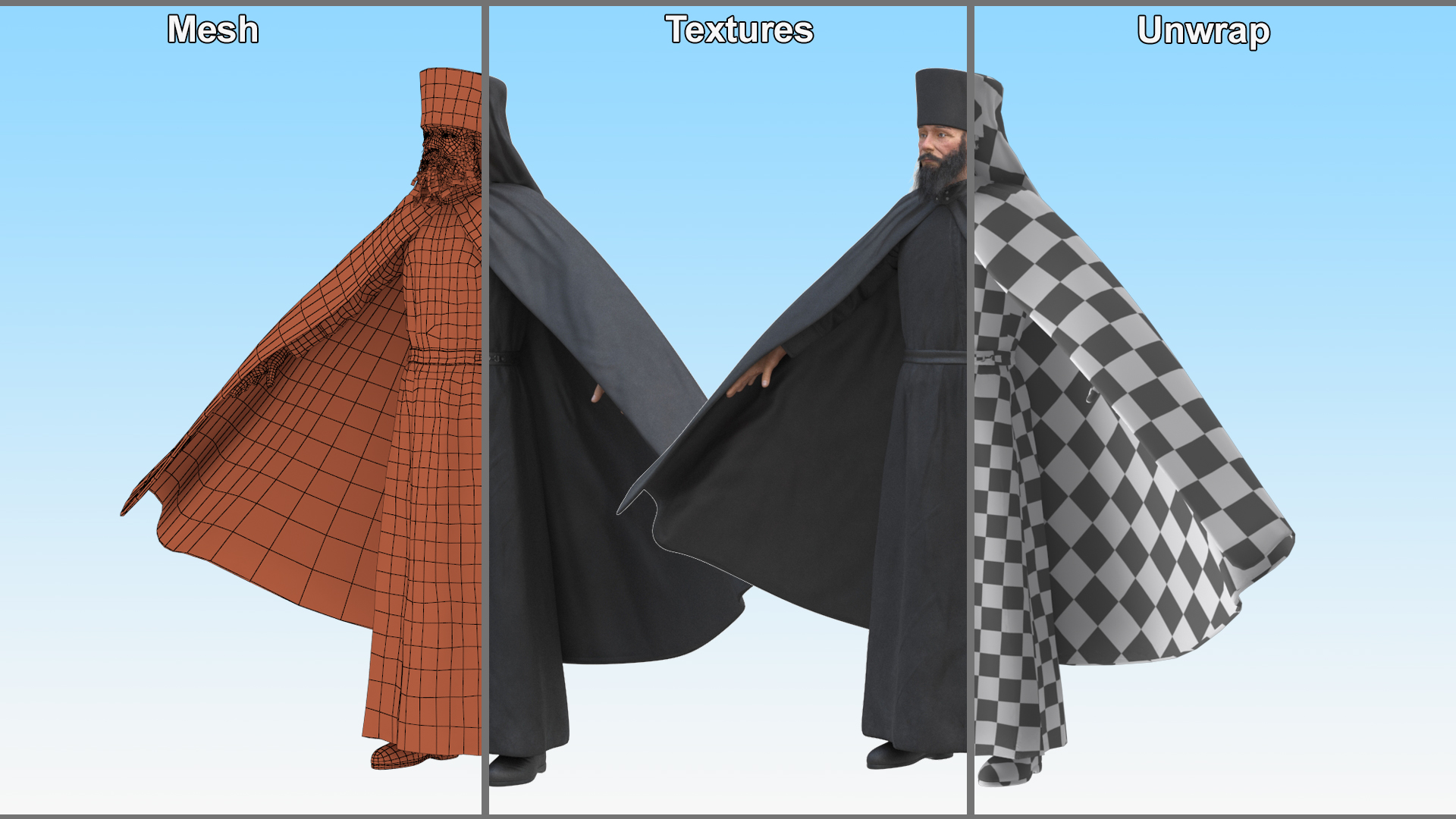 Orthodox Monk Fully Dressed Rigged 3D model