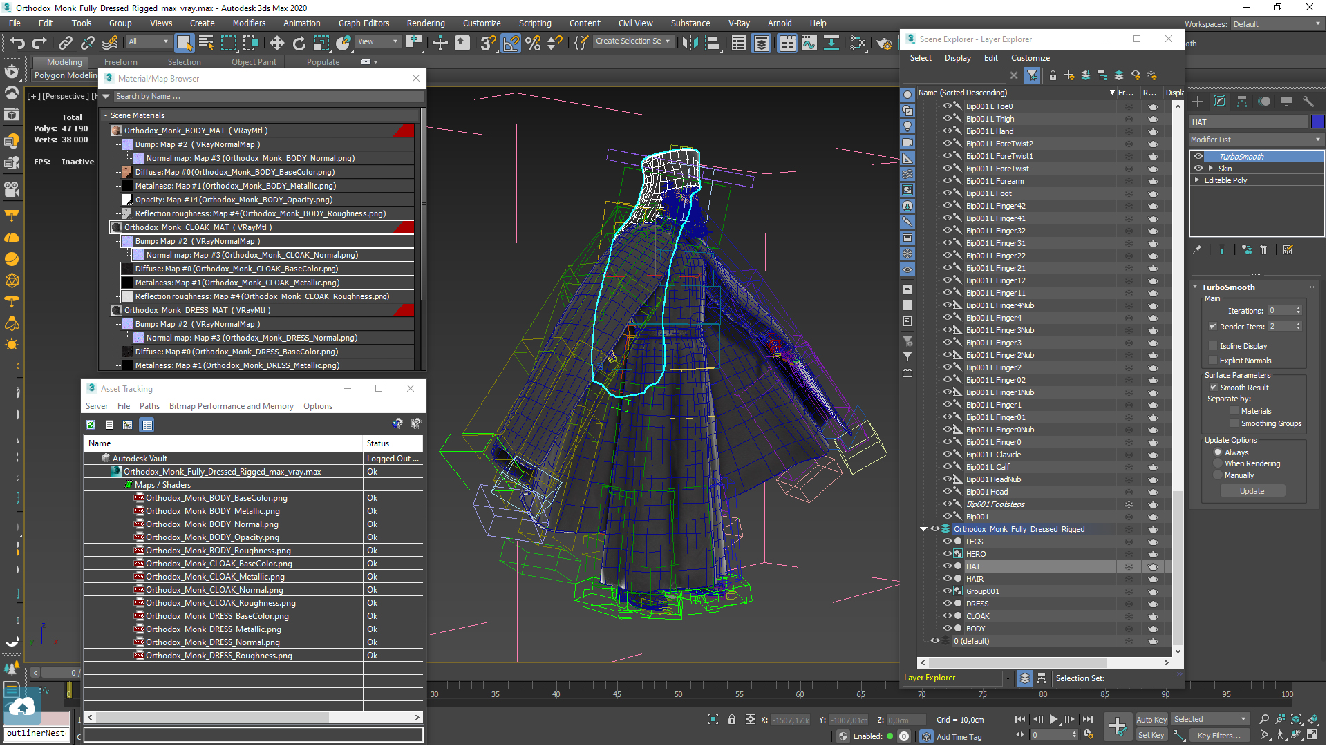 Orthodox Monk Fully Dressed Rigged 3D model