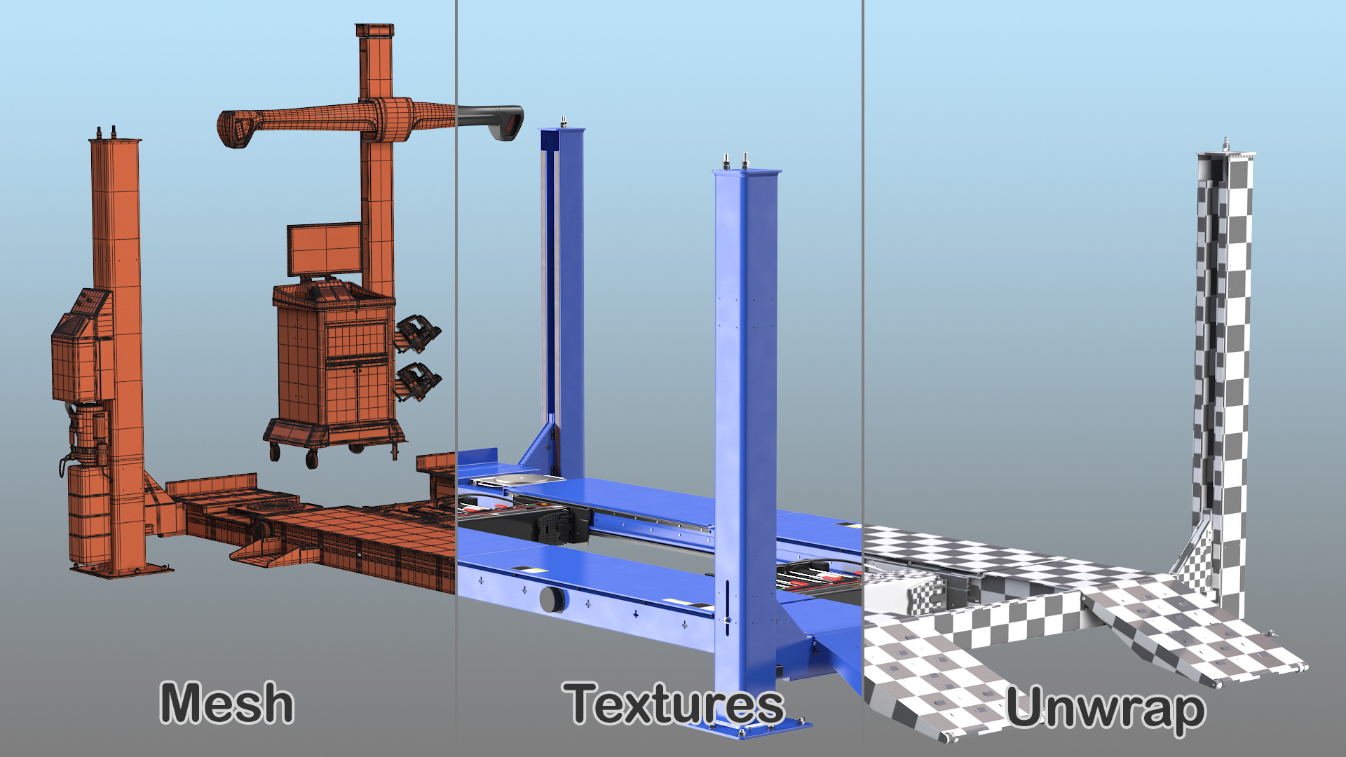 Wheel Aligner Car Equipment with Lift Rigged 3D model