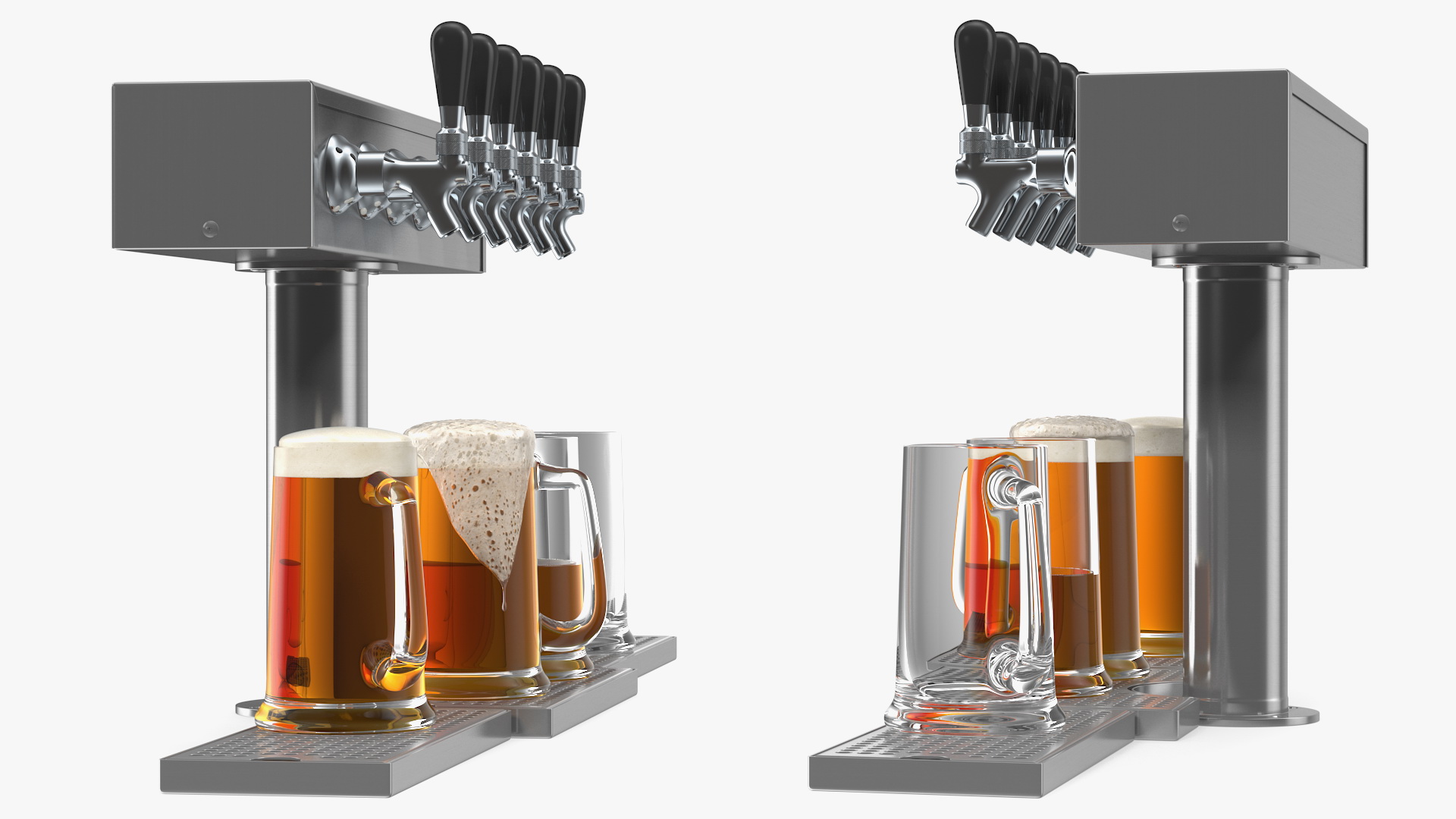 3D T Style Pedestal Draft Beer Tower with Beer Mugs model