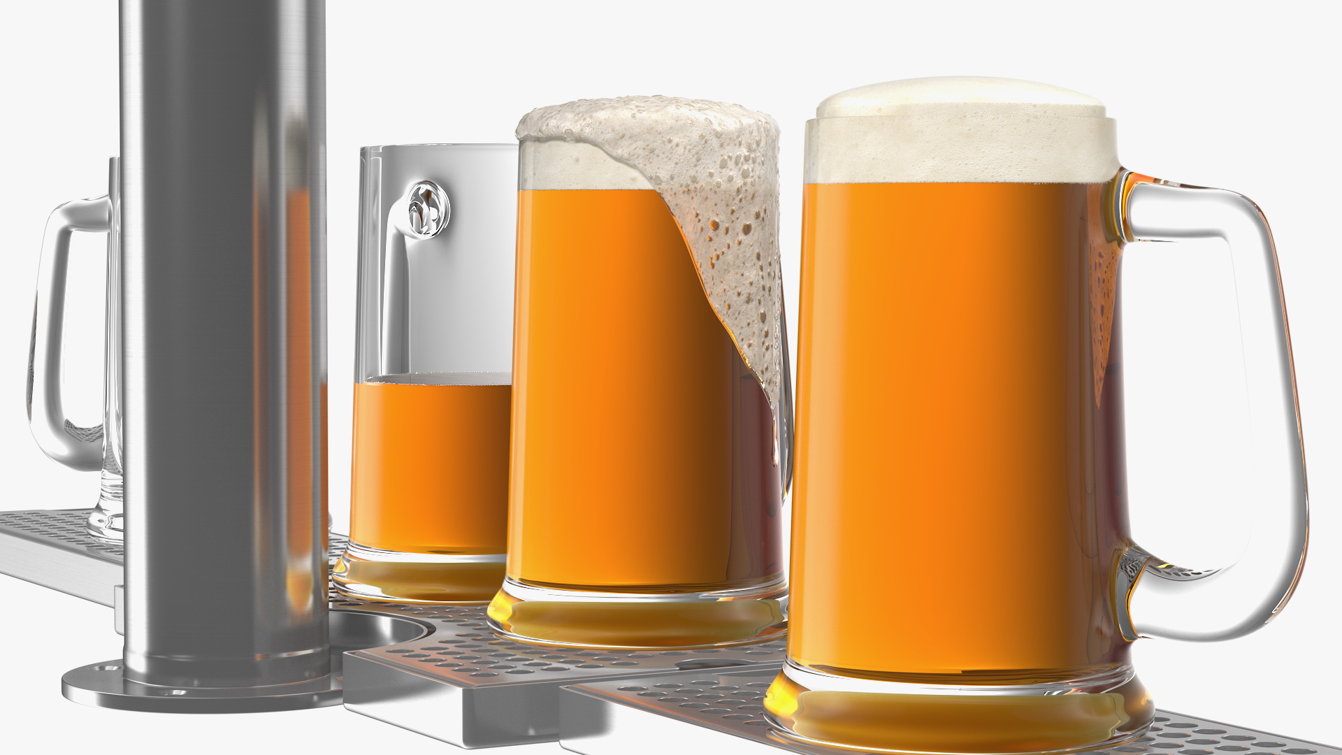3D T Style Pedestal Draft Beer Tower with Beer Mugs model