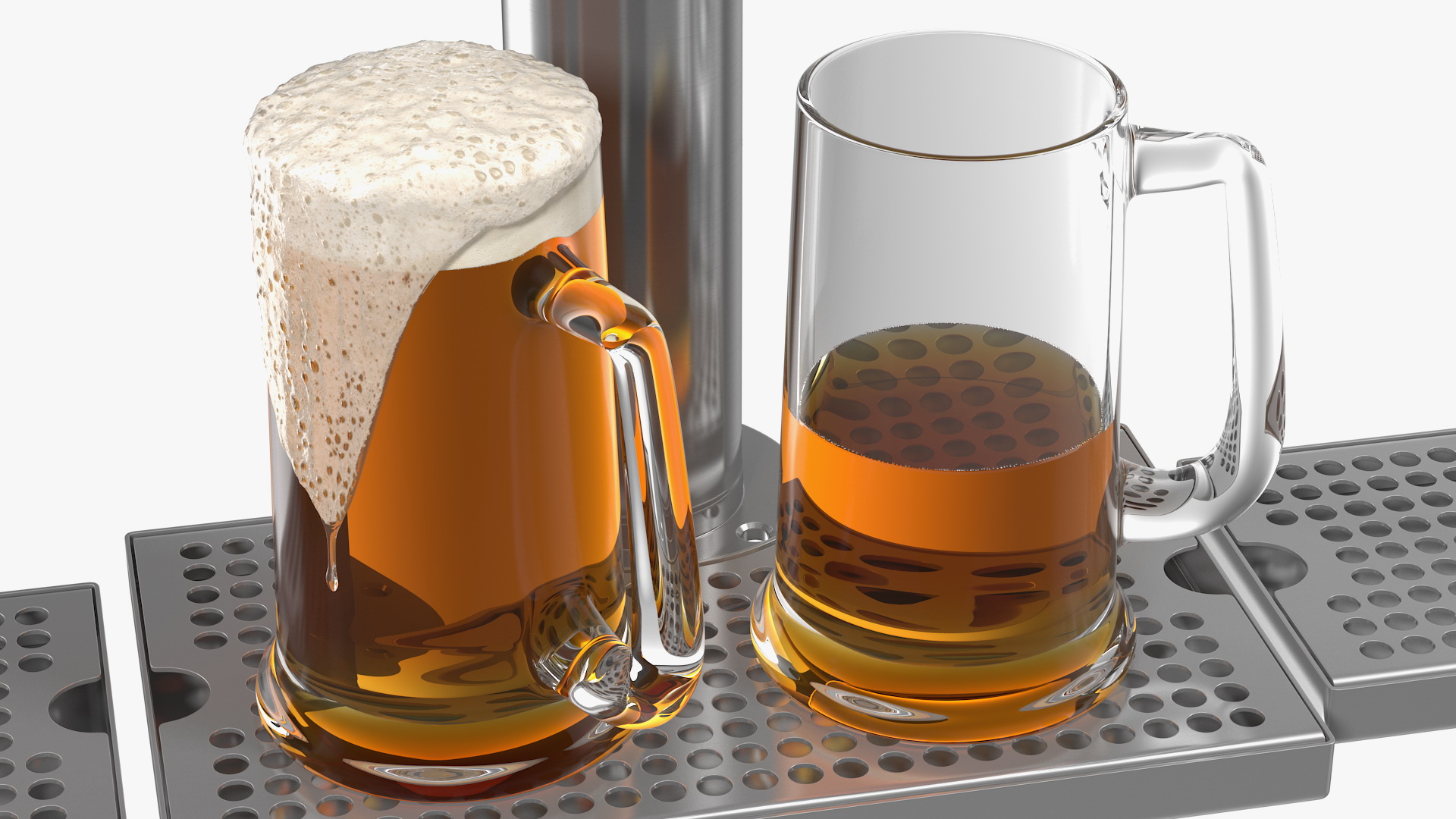 3D T Style Pedestal Draft Beer Tower with Beer Mugs model