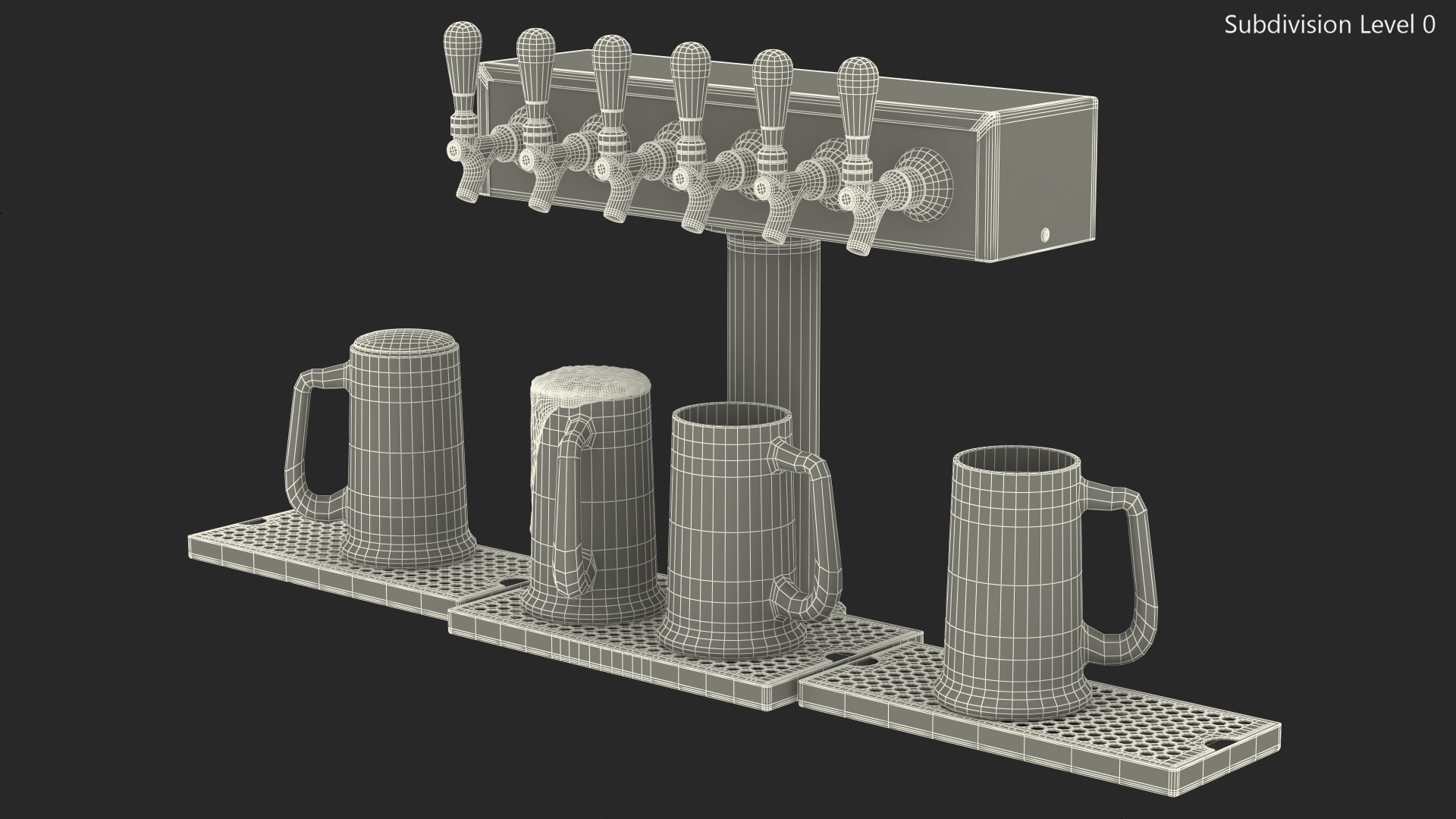 3D T Style Pedestal Draft Beer Tower with Beer Mugs model