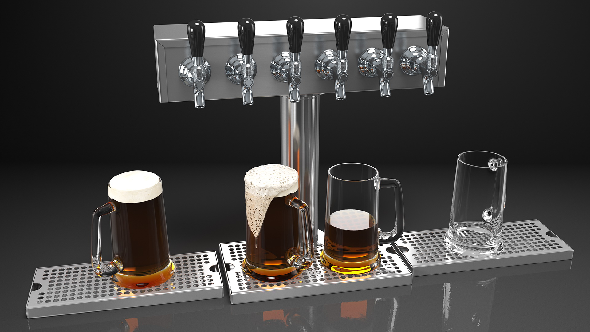 3D T Style Pedestal Draft Beer Tower with Beer Mugs model