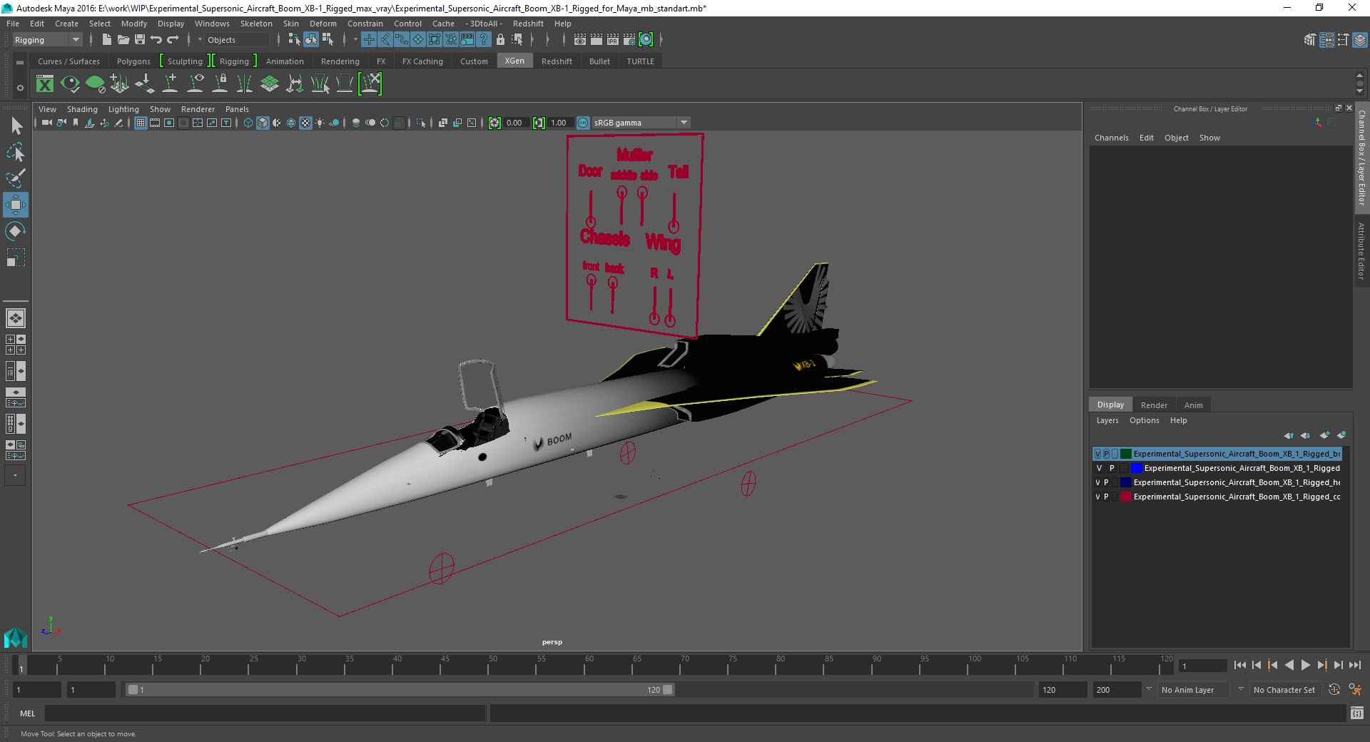 3D Experimental Supersonic Aircraft Boom XB-1 Rigged for Maya model