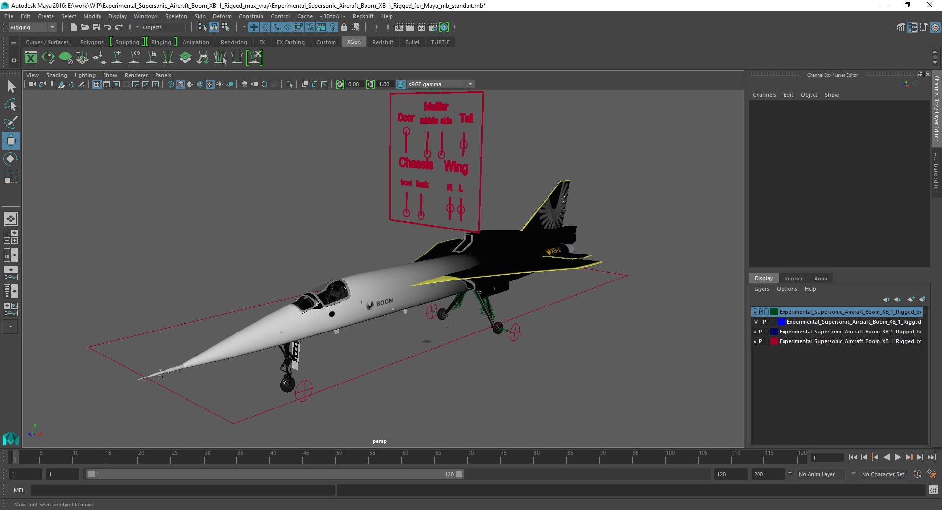 3D Experimental Supersonic Aircraft Boom XB-1 Rigged for Maya model