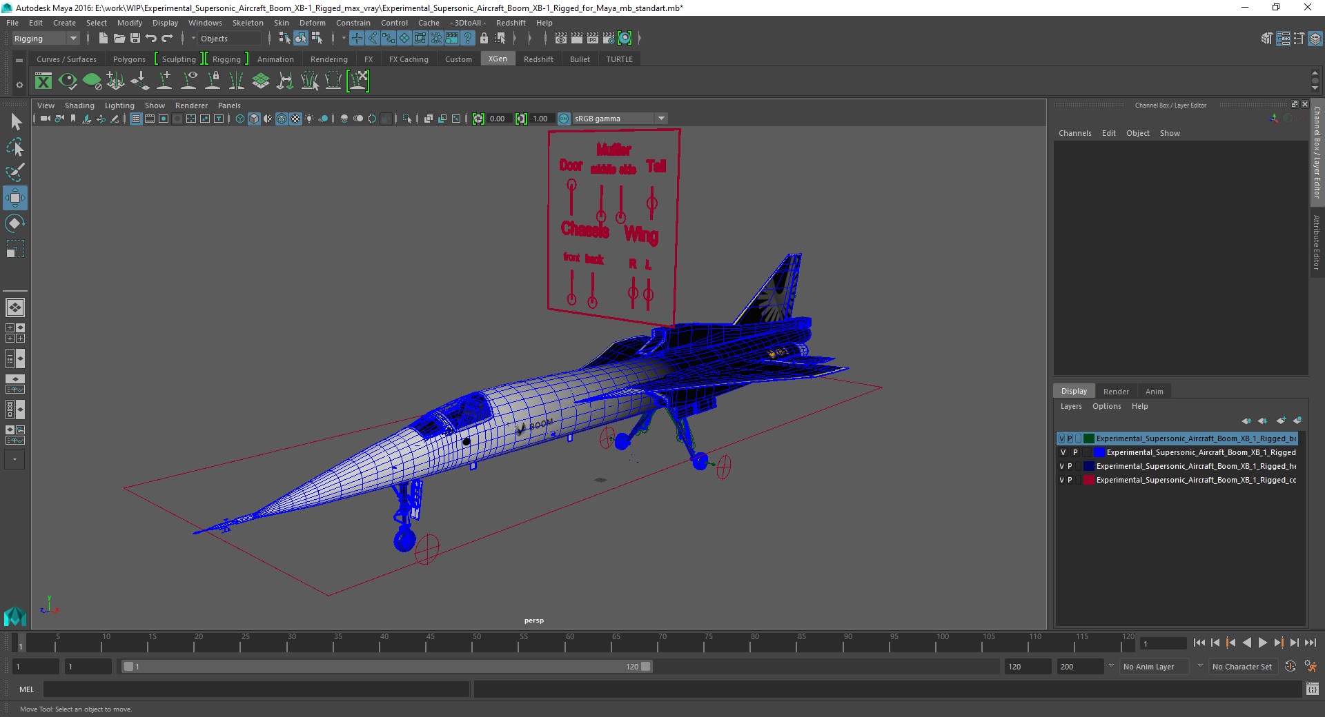 3D Experimental Supersonic Aircraft Boom XB-1 Rigged for Maya model