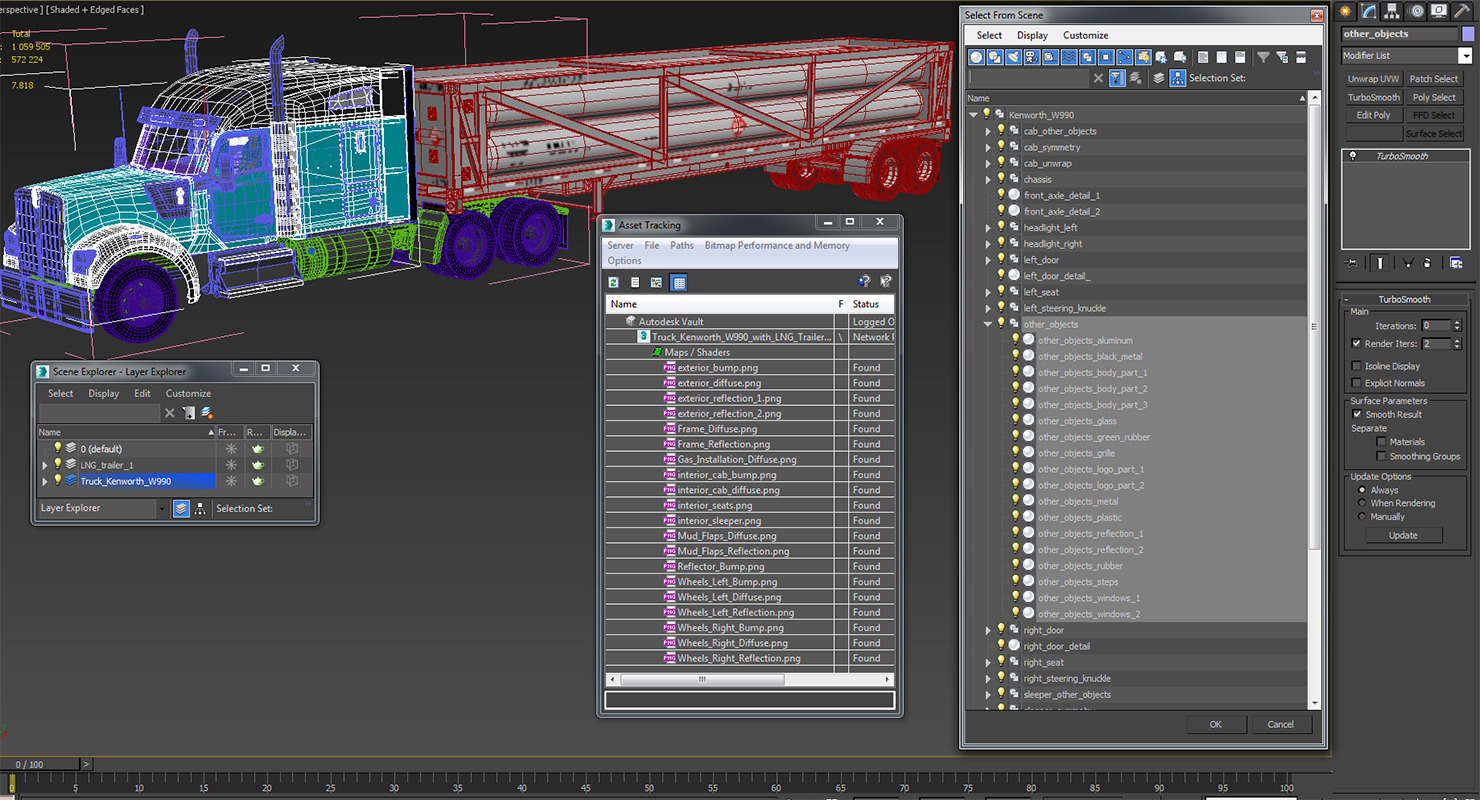 3D Truck Kenworth W990 with LNG Trailer