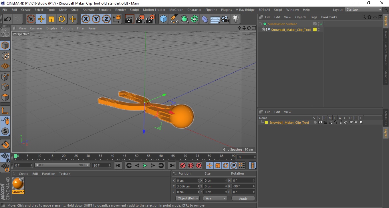 Snowball Maker Clip Tool 3D model