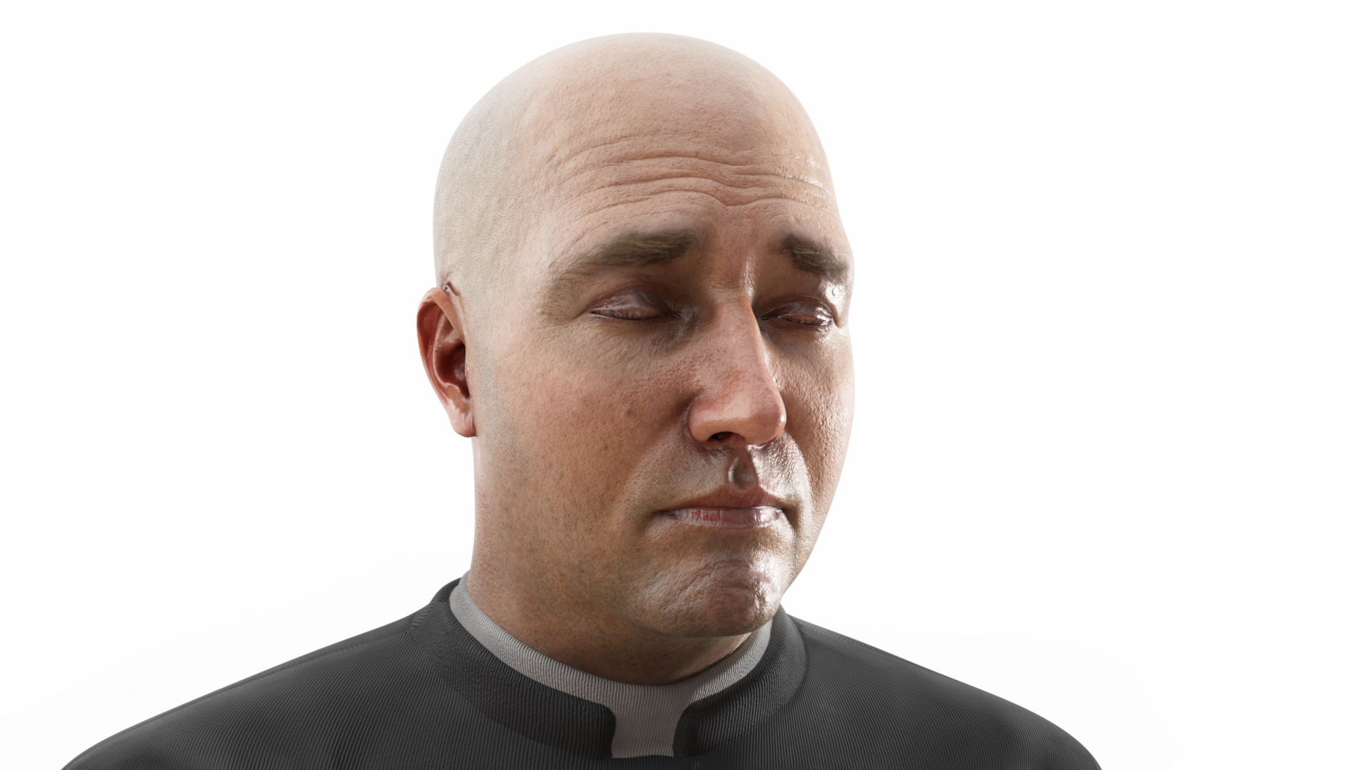 Priest Praying in a Kneeling Pew 3D