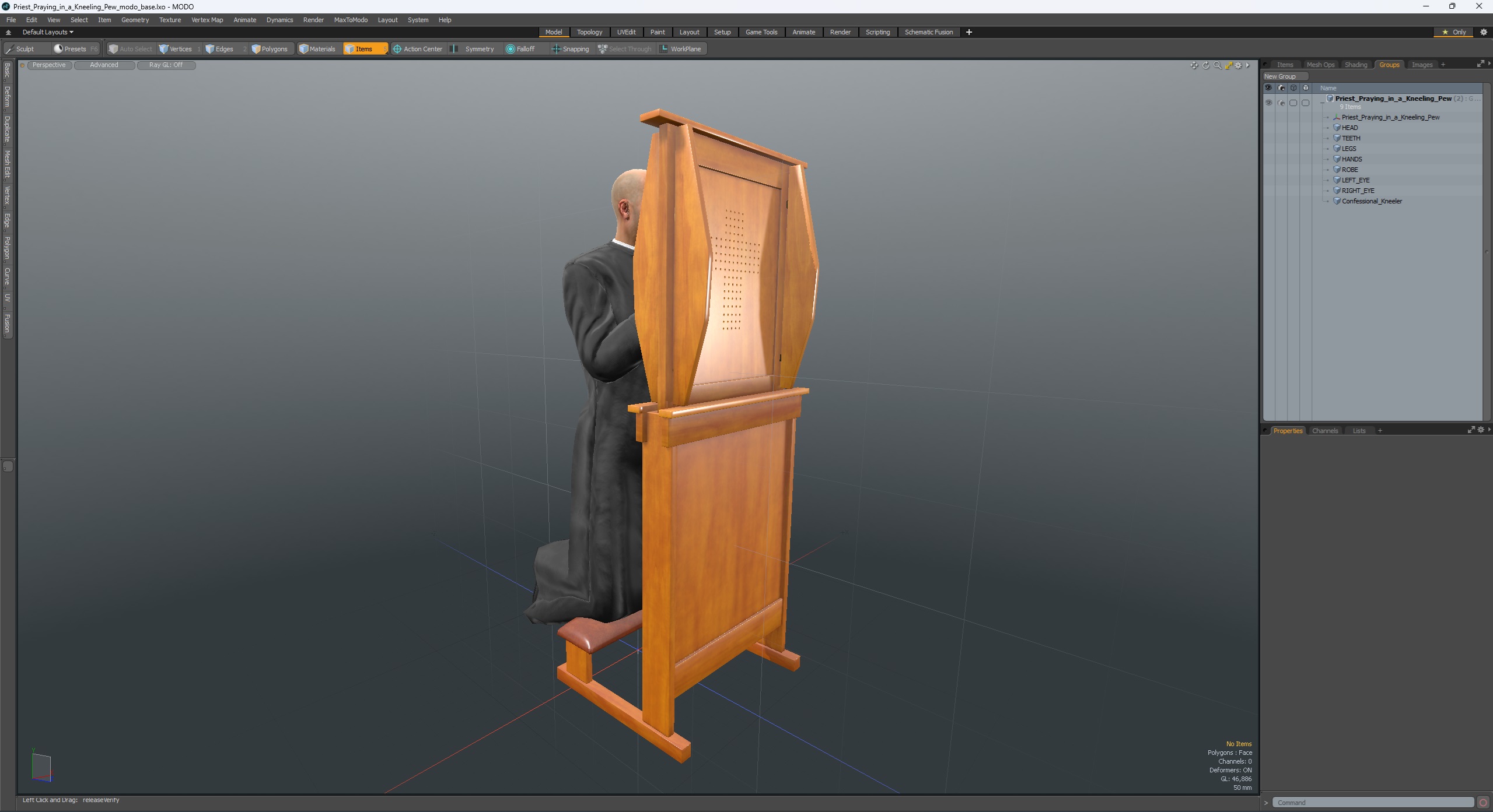 Priest Praying in a Kneeling Pew 3D