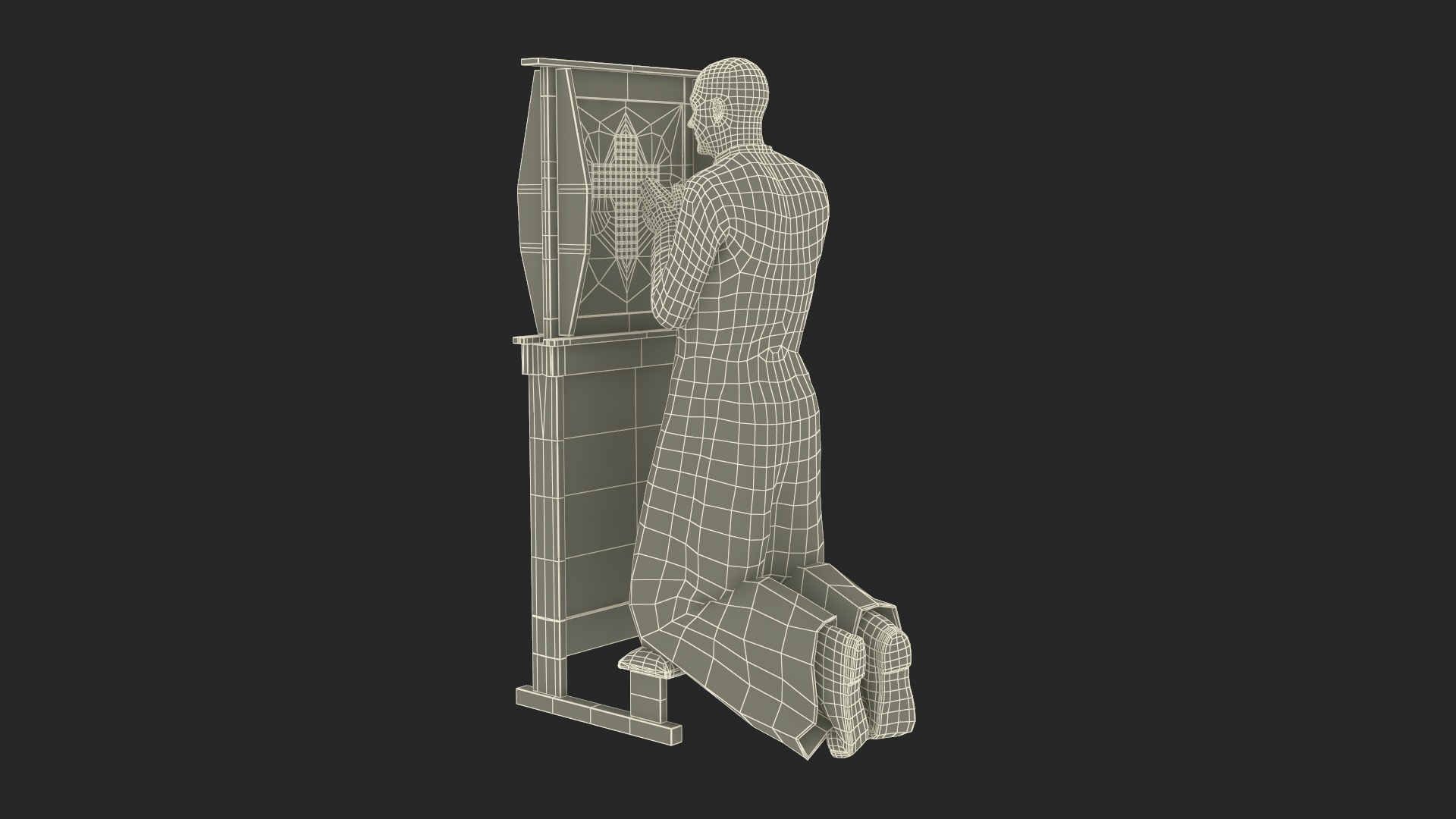 Priest Praying in a Kneeling Pew 3D