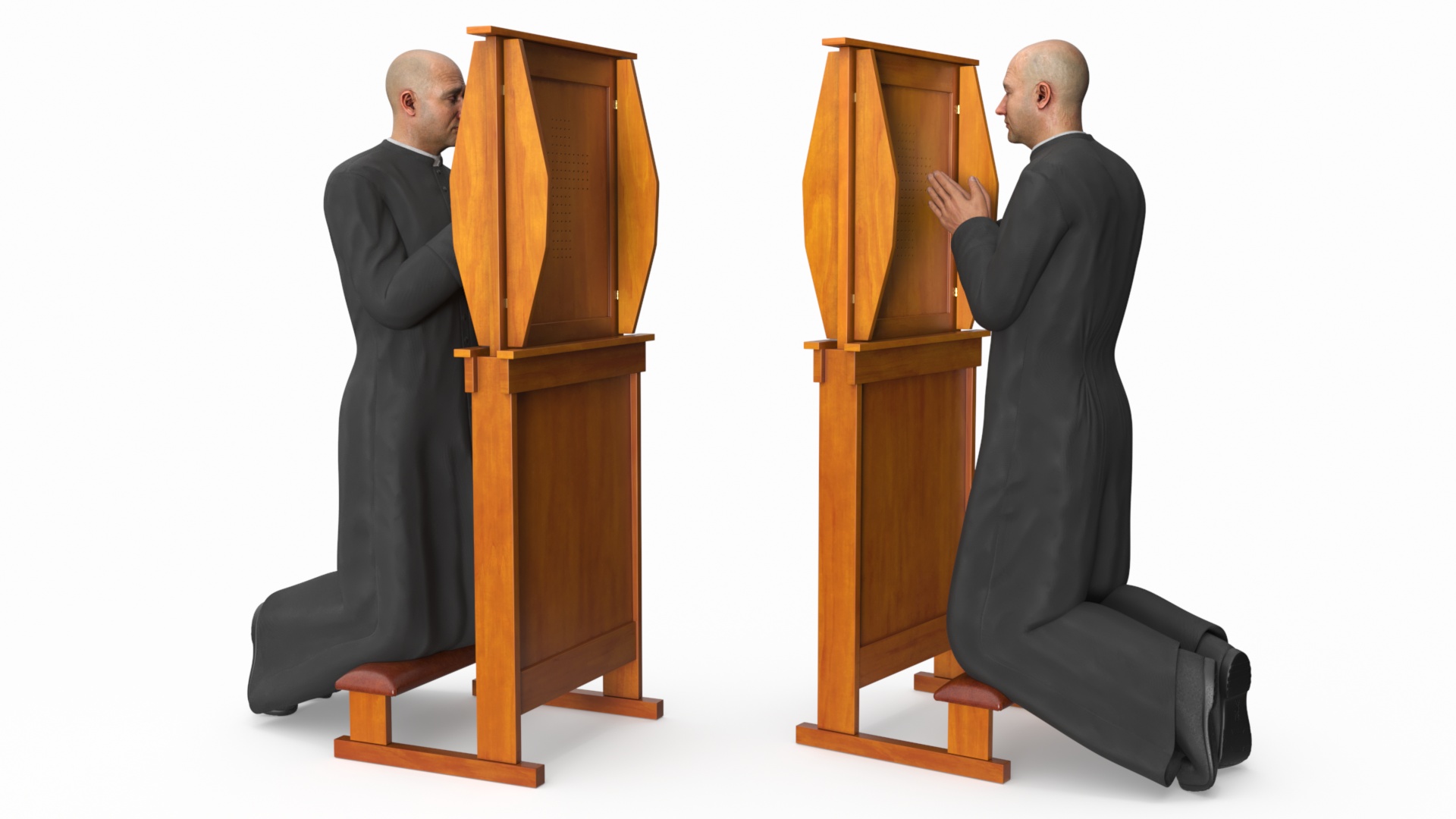 Priest Praying in a Kneeling Pew 3D