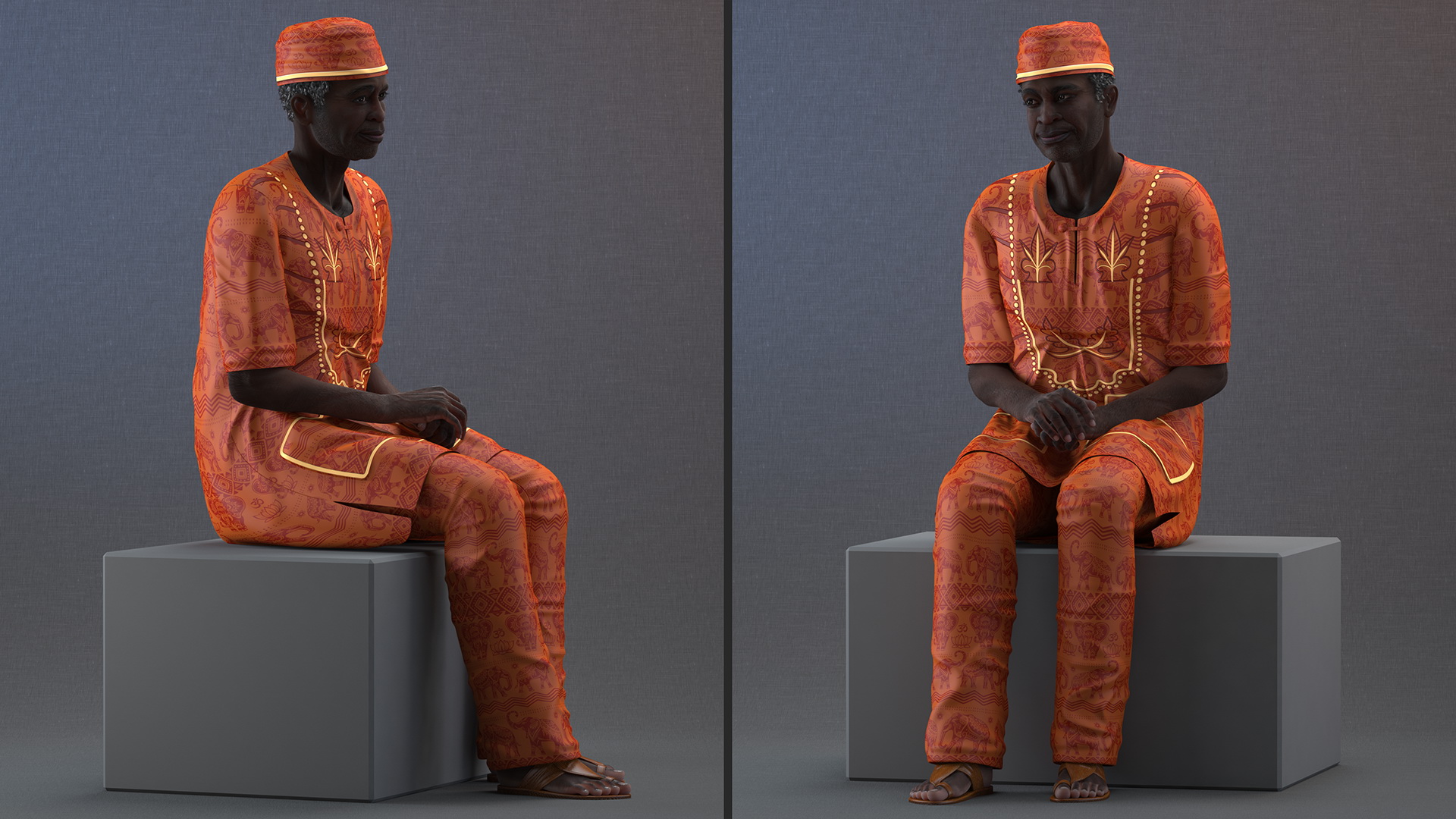 3D Traditional Style Afro American Old Gentleman Sitting model