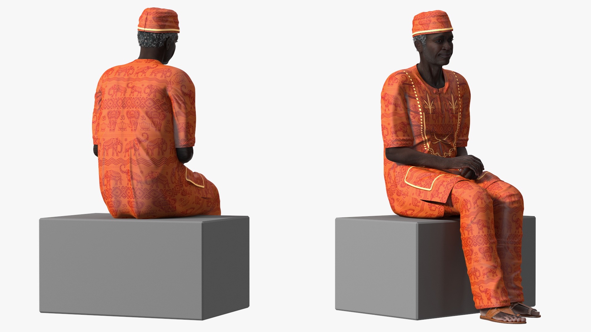 3D Traditional Style Afro American Old Gentleman Sitting model