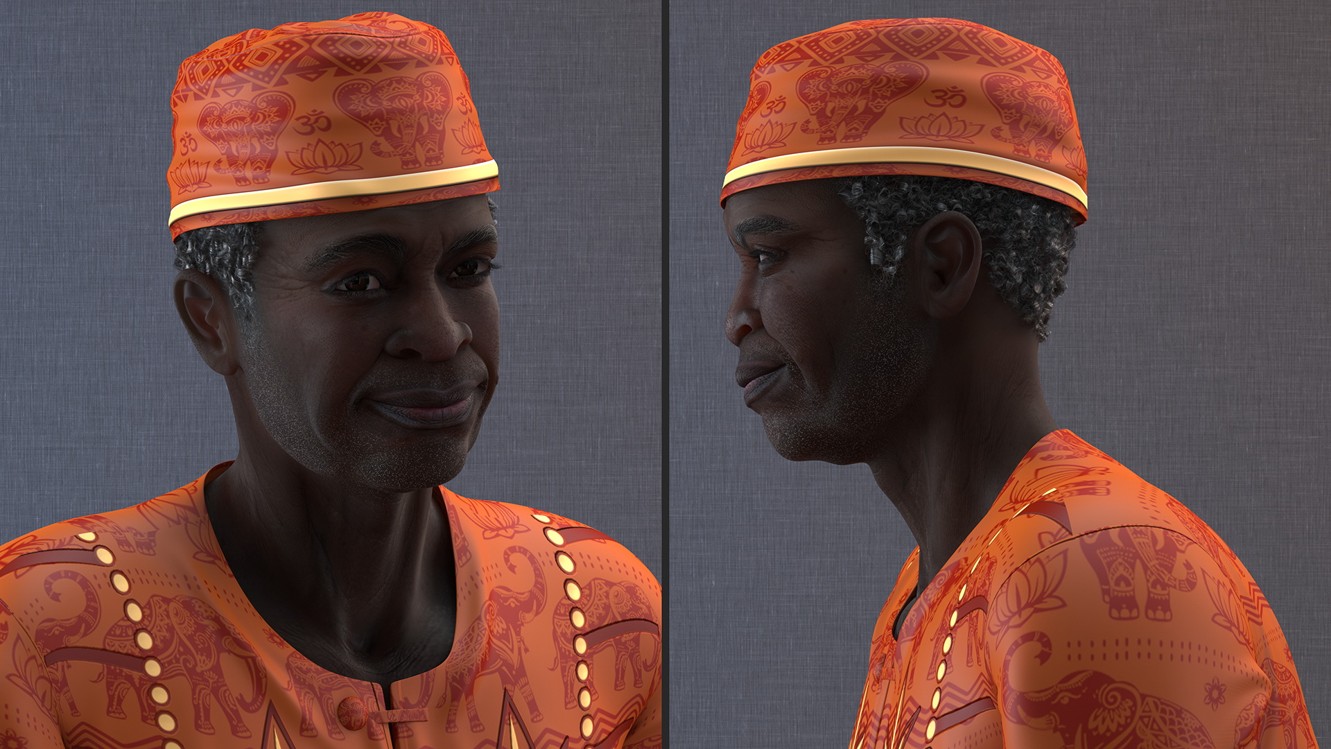 3D Traditional Style Afro American Old Gentleman Sitting model