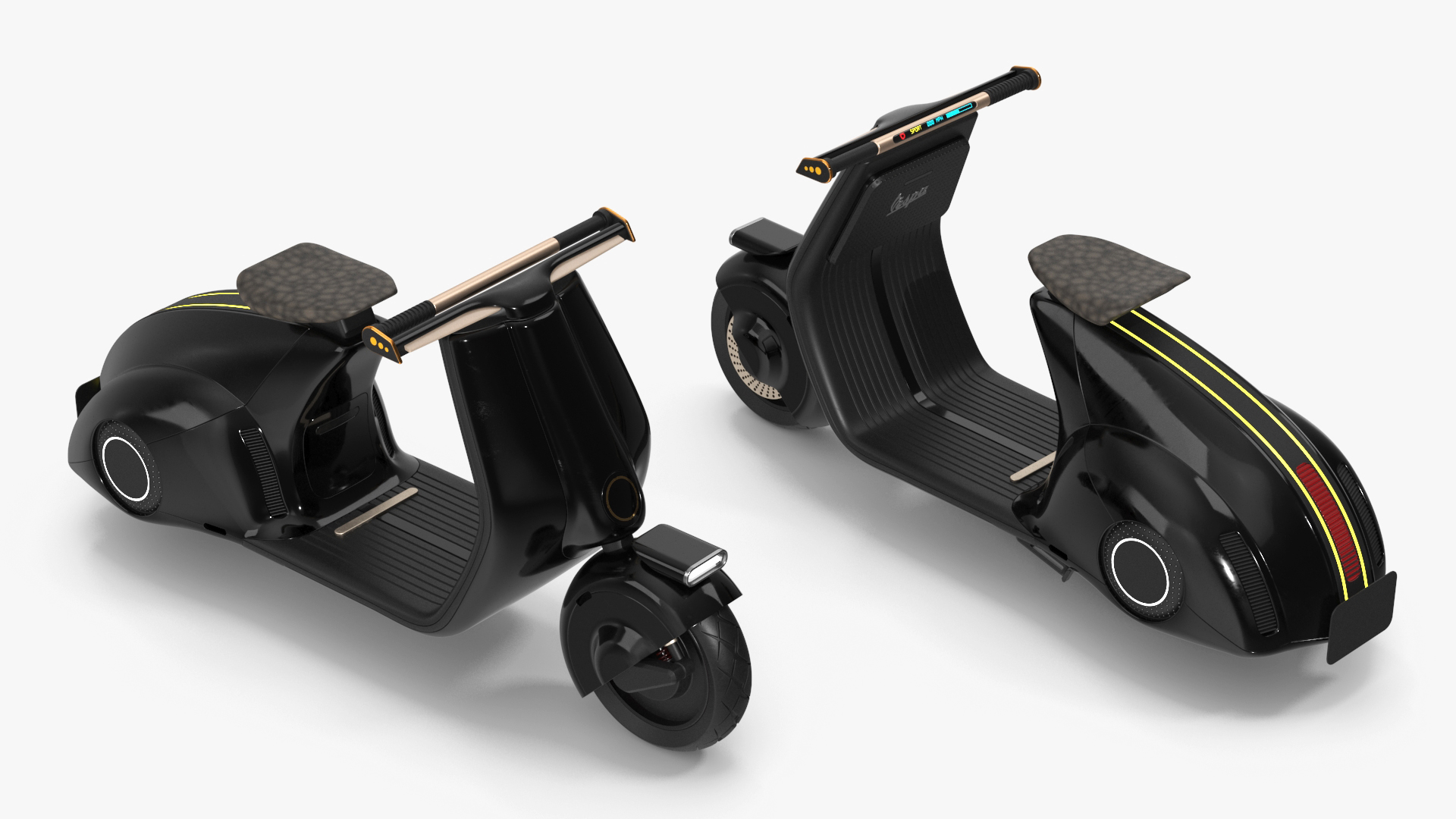 Modern Black Electric Scooter Lights On 3D model