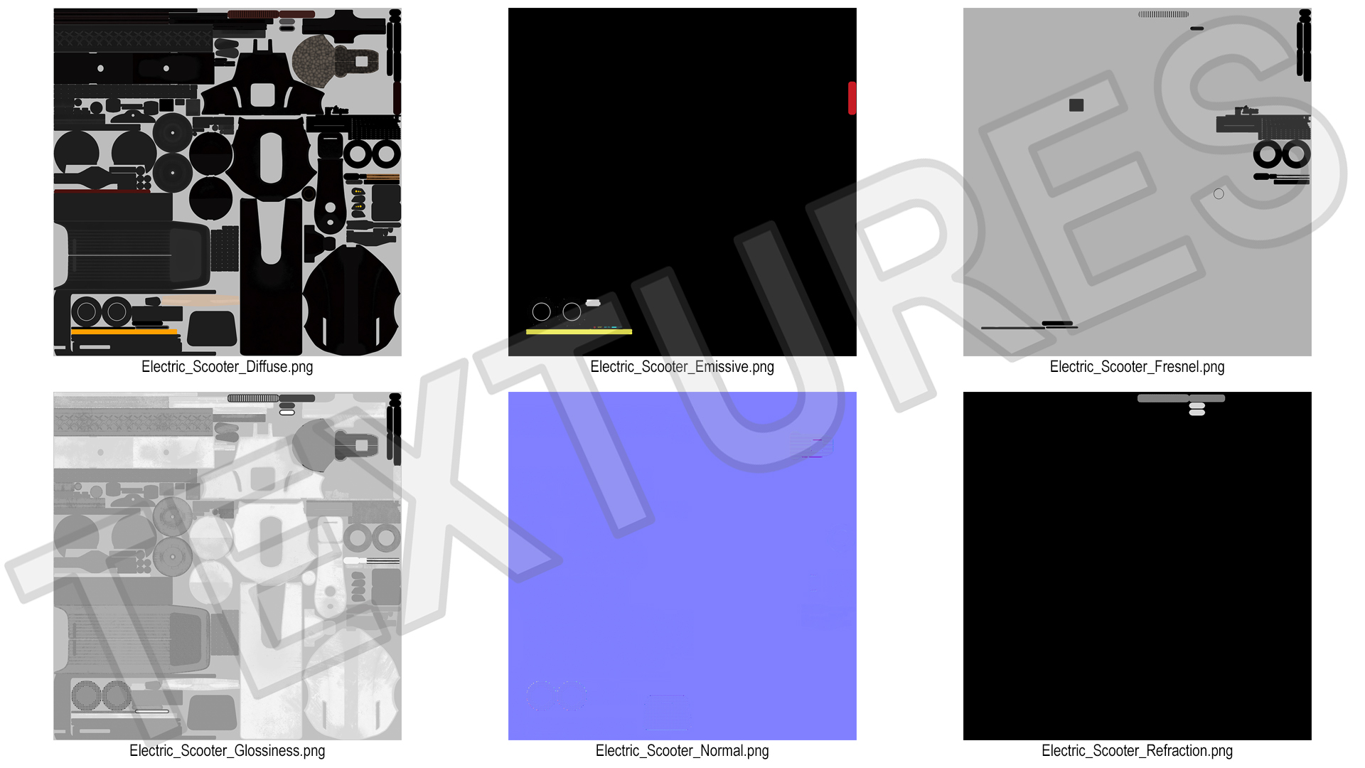 Modern Black Electric Scooter Lights On 3D model