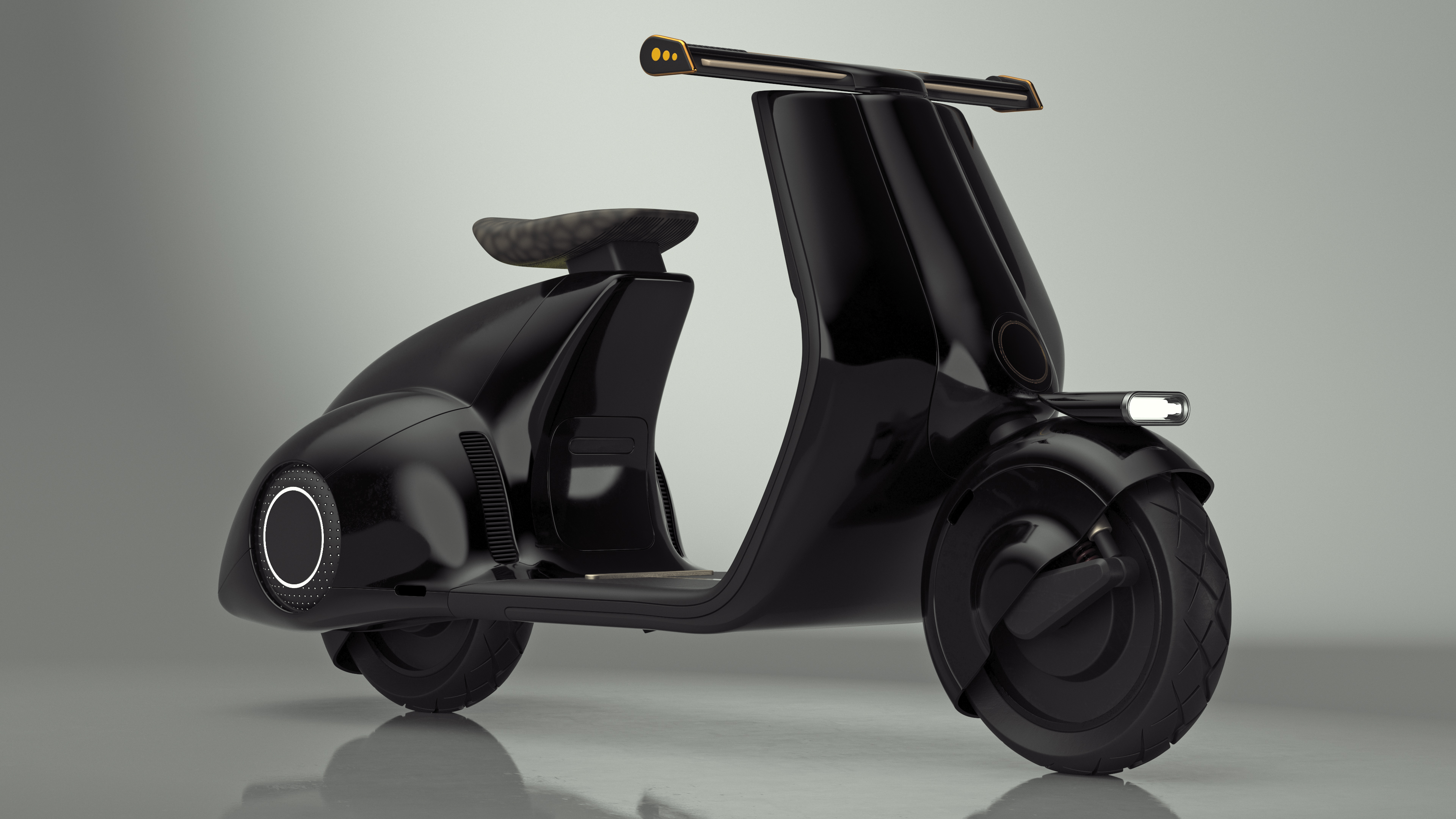 Modern Black Electric Scooter Lights On 3D model