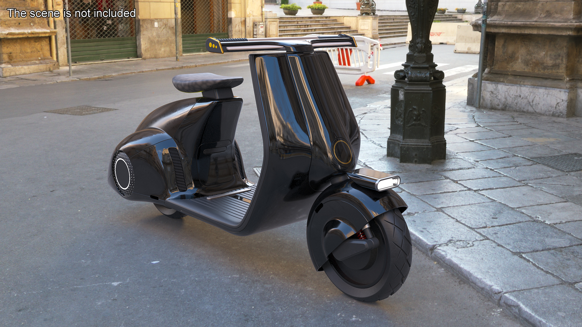 Modern Black Electric Scooter Lights On 3D model