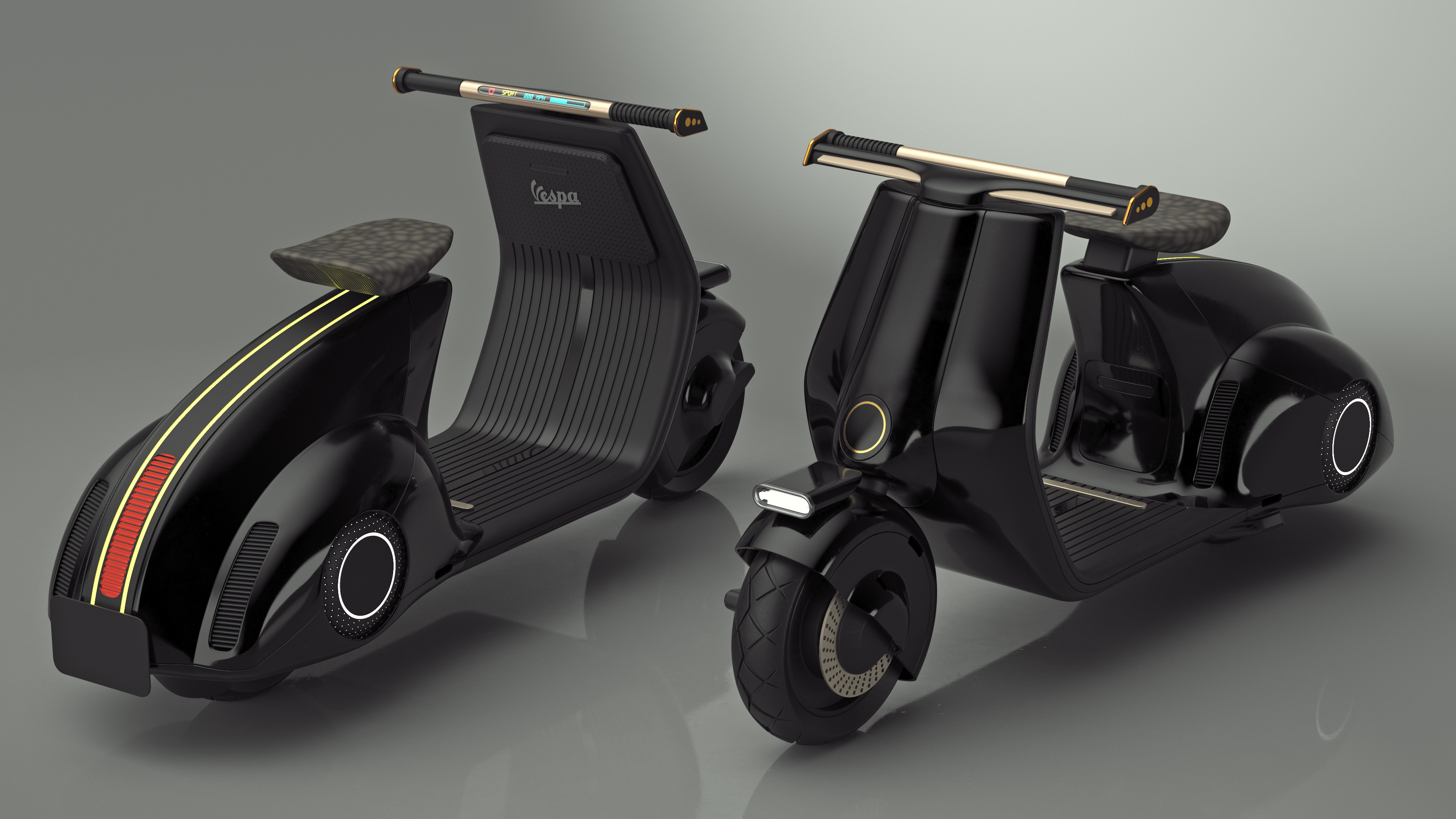 Modern Black Electric Scooter Lights On 3D model