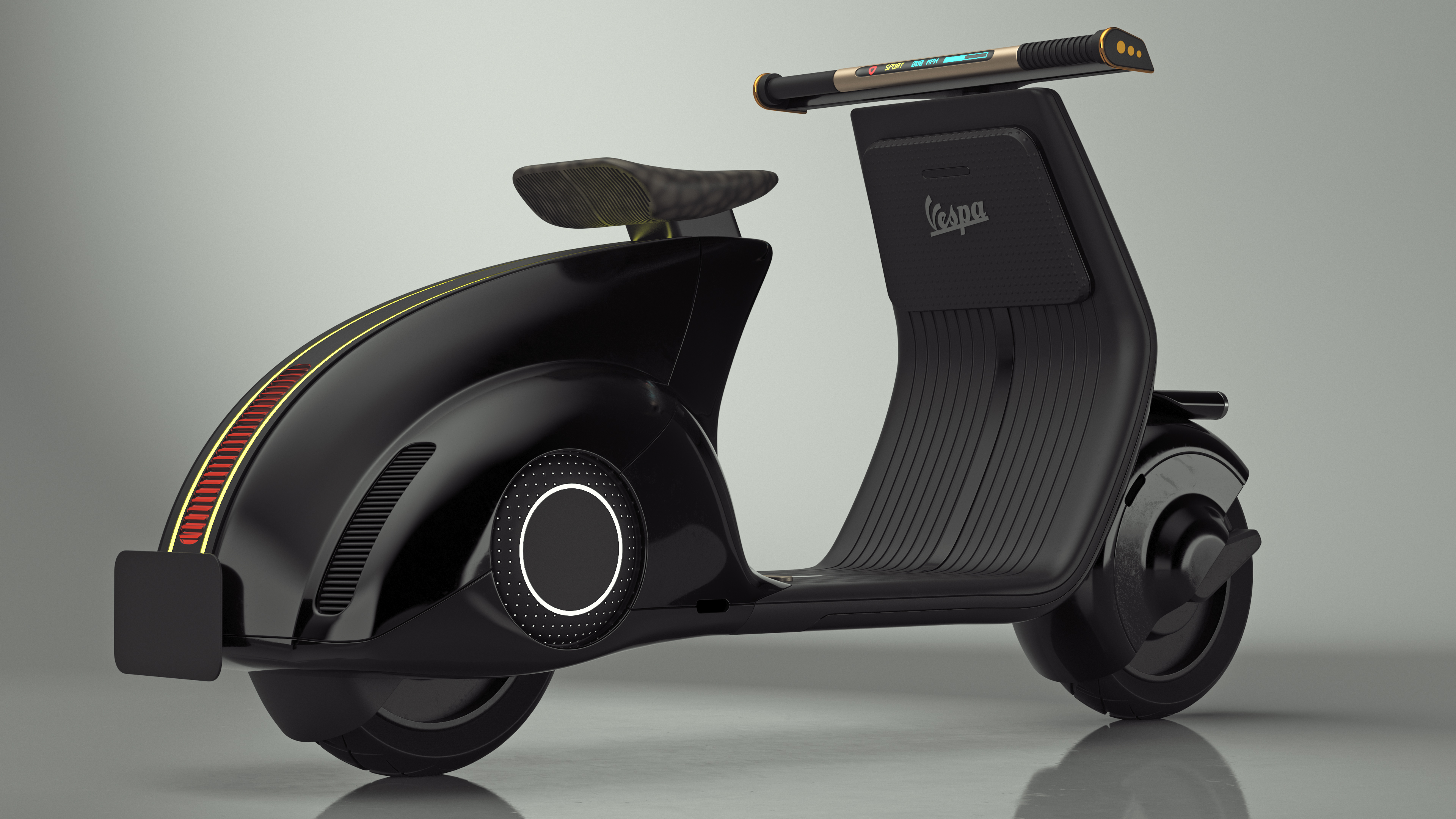 Modern Black Electric Scooter Lights On 3D model