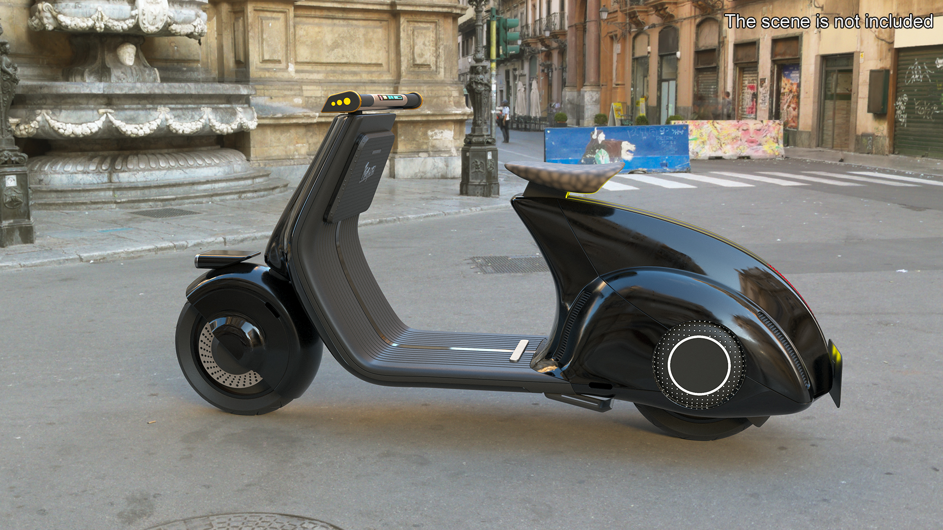 Modern Black Electric Scooter Lights On 3D model