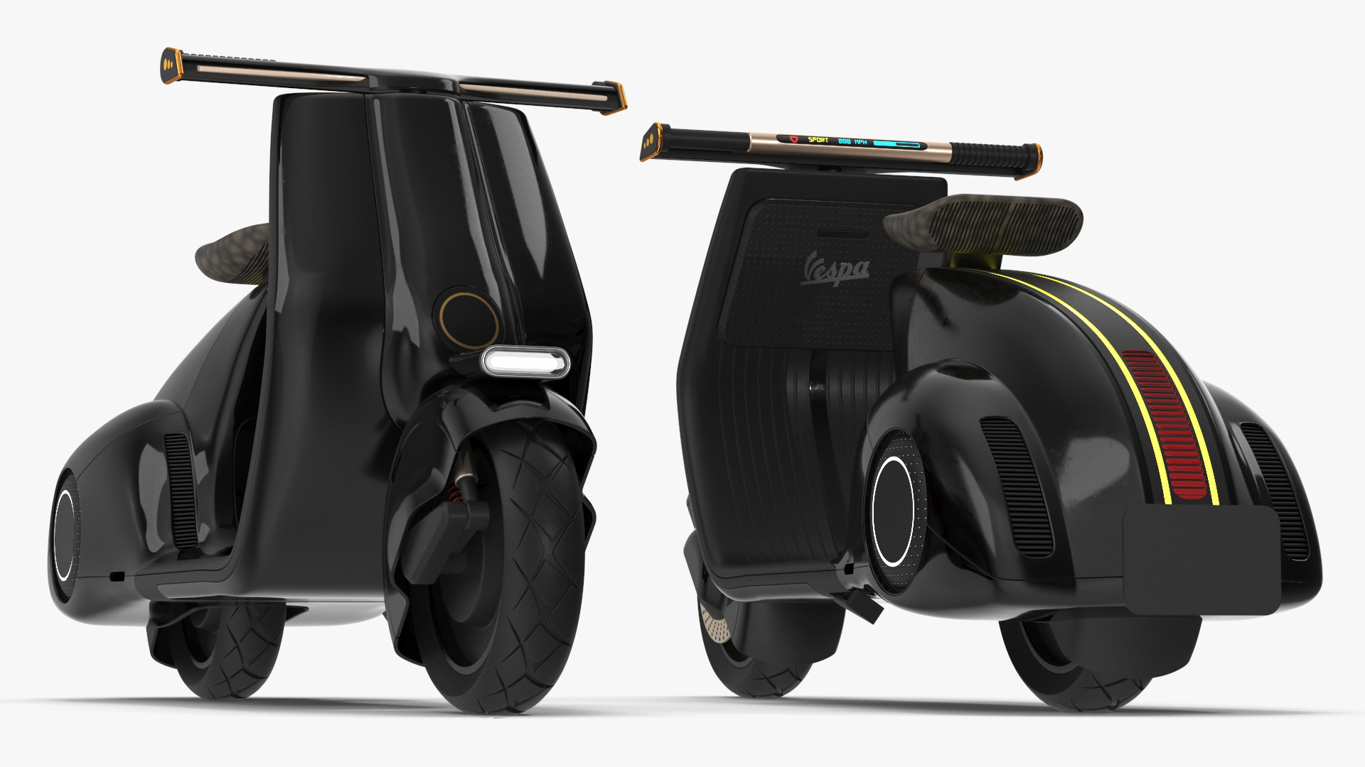 Modern Black Electric Scooter Lights On 3D model