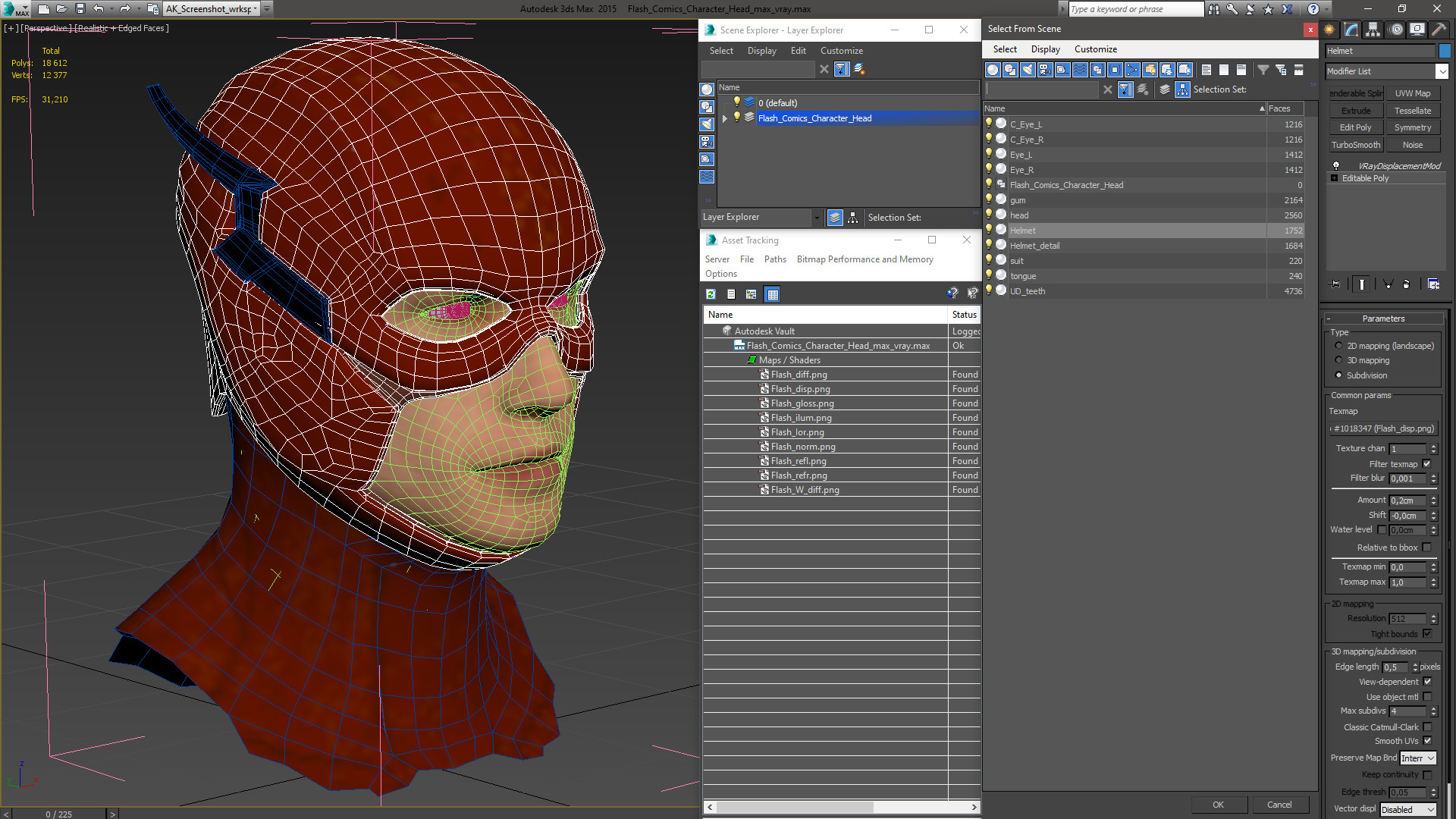 Flash Comics Character Head 3D