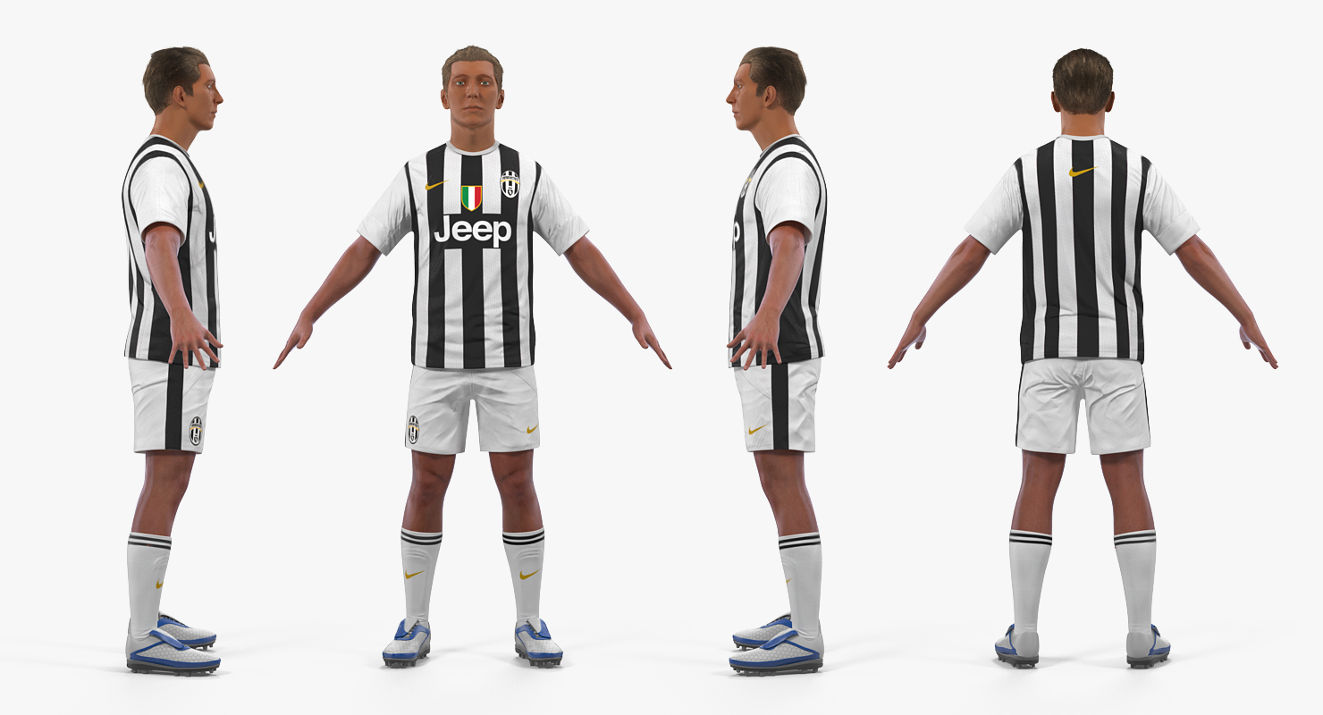 Soccer or Football Player Juventus with Hair 3D model