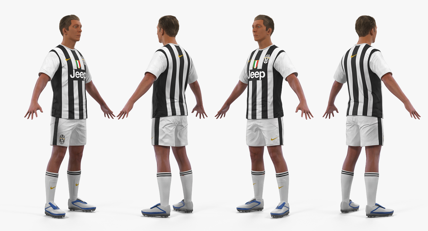 Soccer or Football Player Juventus with Hair 3D model