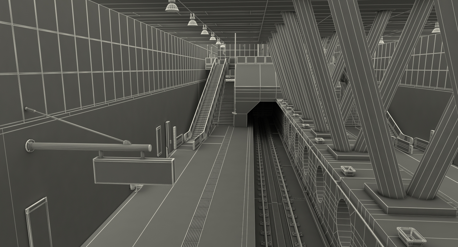 Wilhelminaplein Subway Metro Station With Train 3D