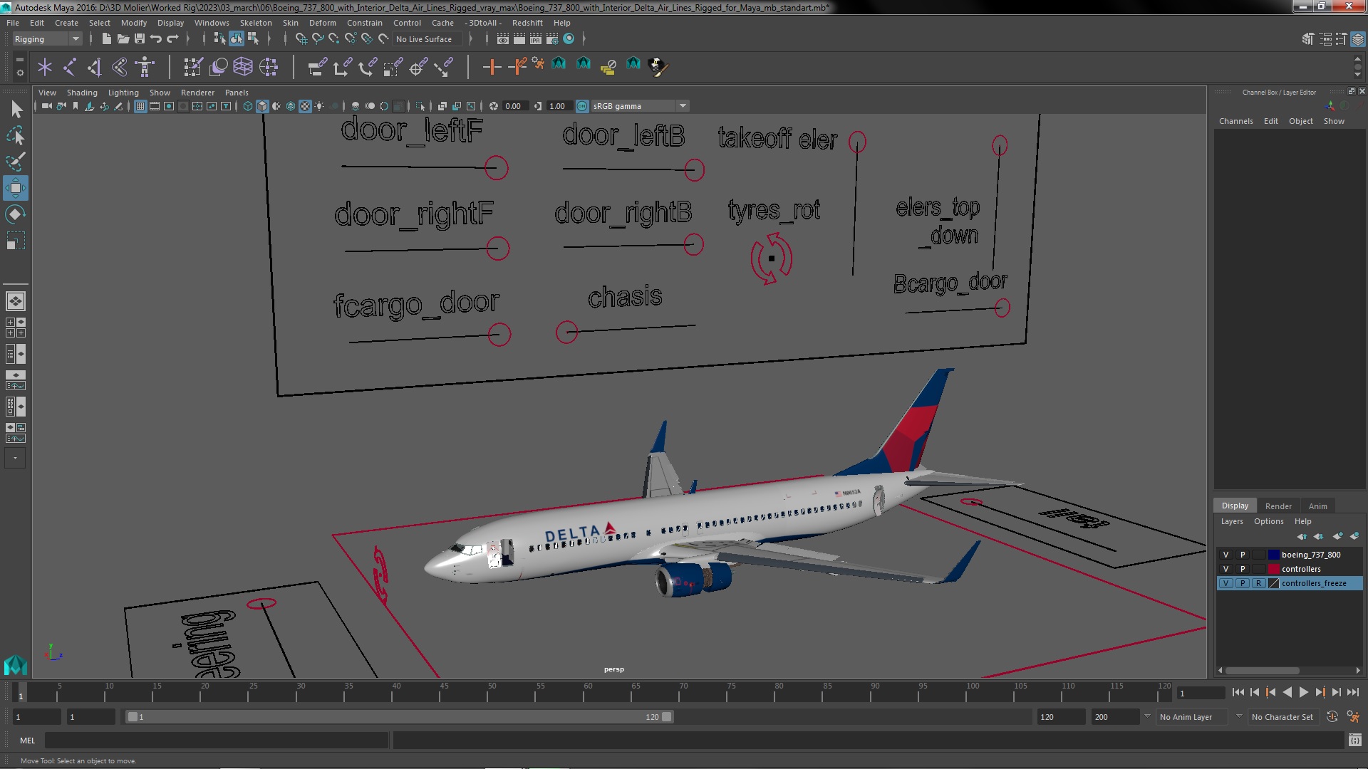 3D model Boeing 737 800 with Interior Delta Air Lines Rigged for Maya