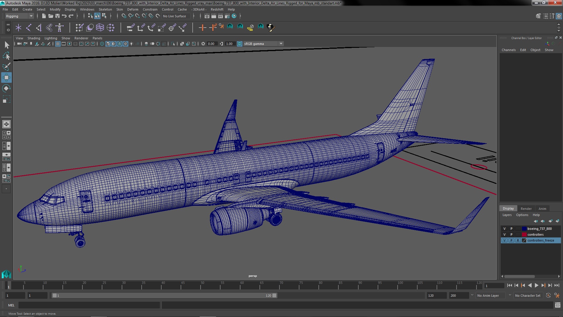 3D model Boeing 737 800 with Interior Delta Air Lines Rigged for Maya