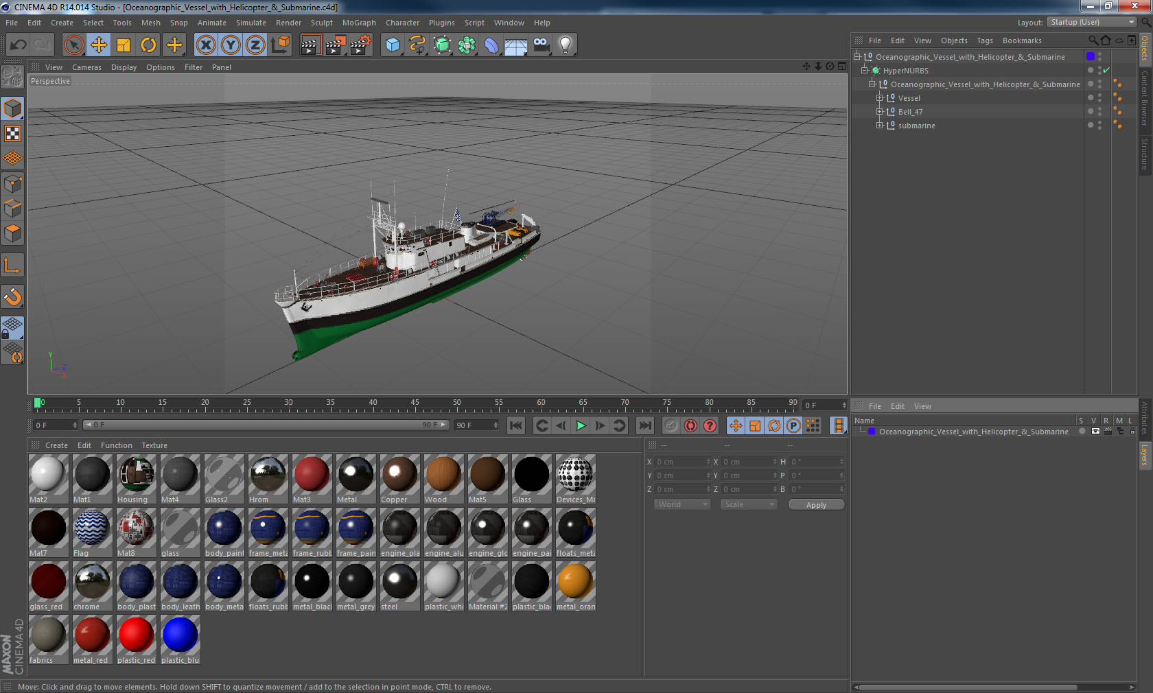 3D model Oceanographic Vessel with Helicopter and Submarine