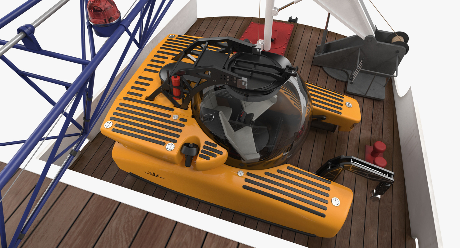 3D model Oceanographic Vessel with Helicopter and Submarine