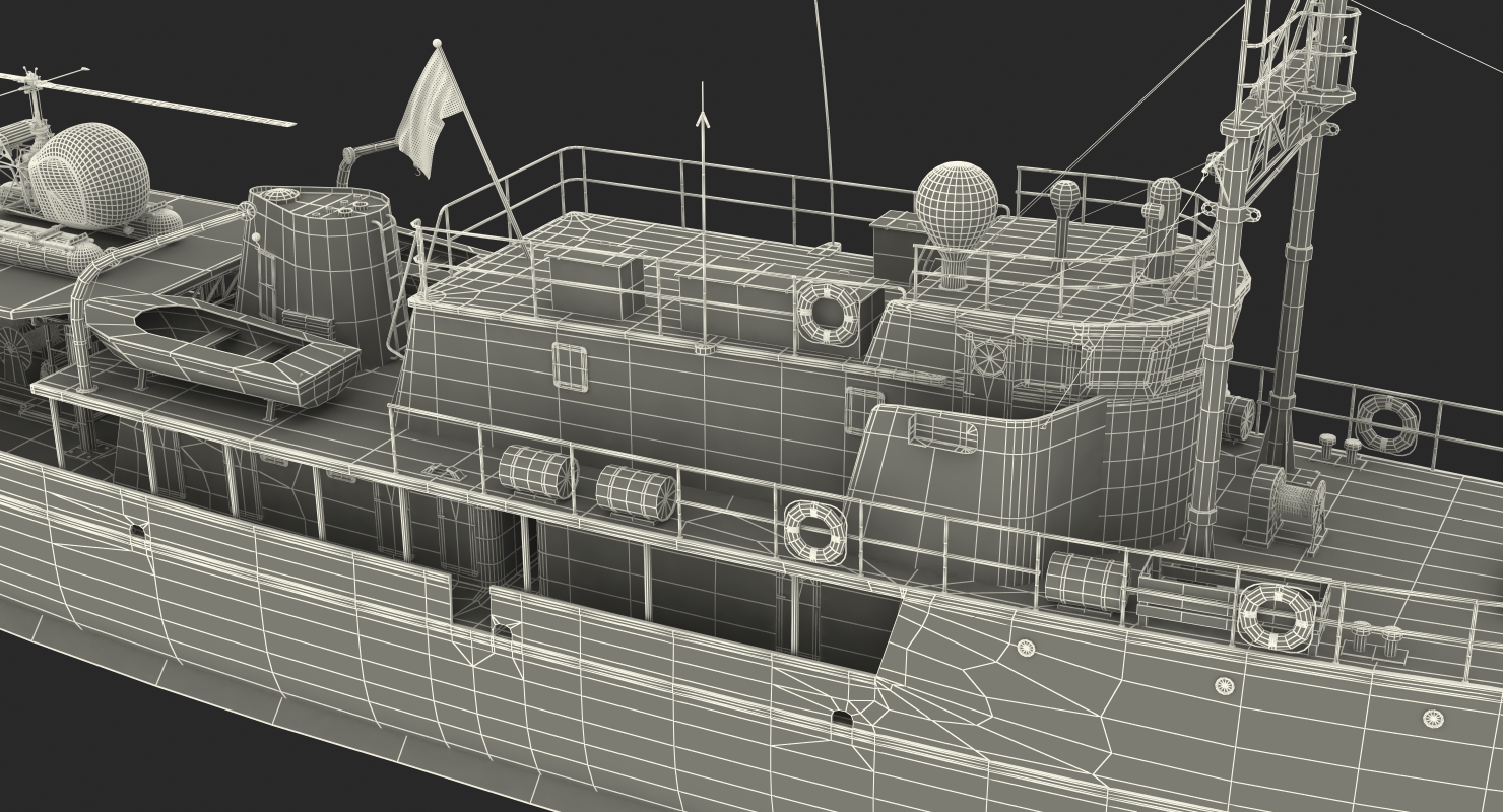 3D model Oceanographic Vessel with Helicopter and Submarine