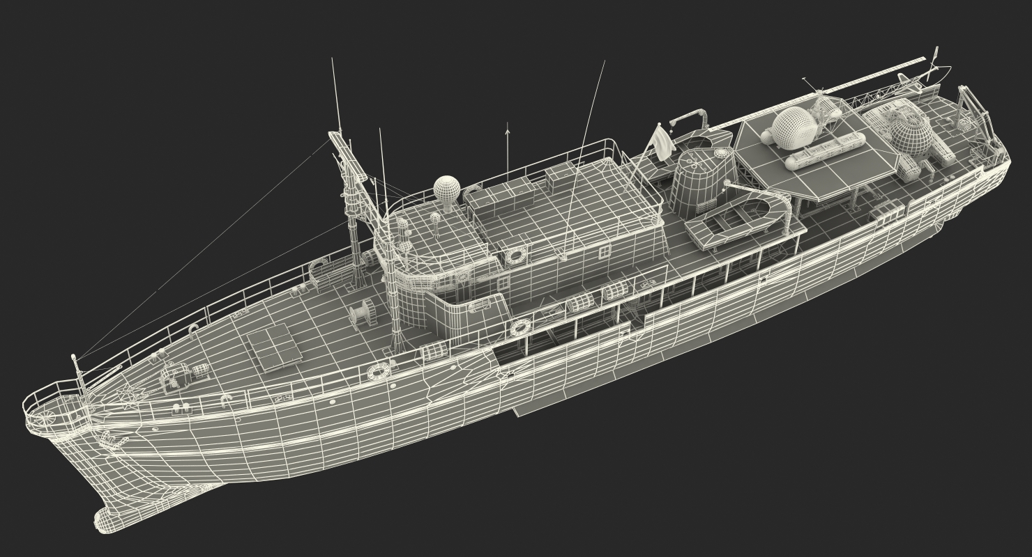 3D model Oceanographic Vessel with Helicopter and Submarine
