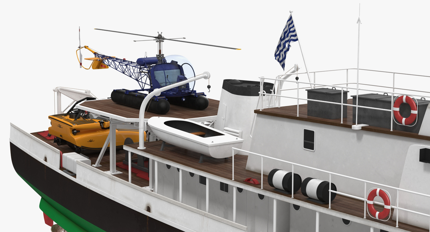 3D model Oceanographic Vessel with Helicopter and Submarine