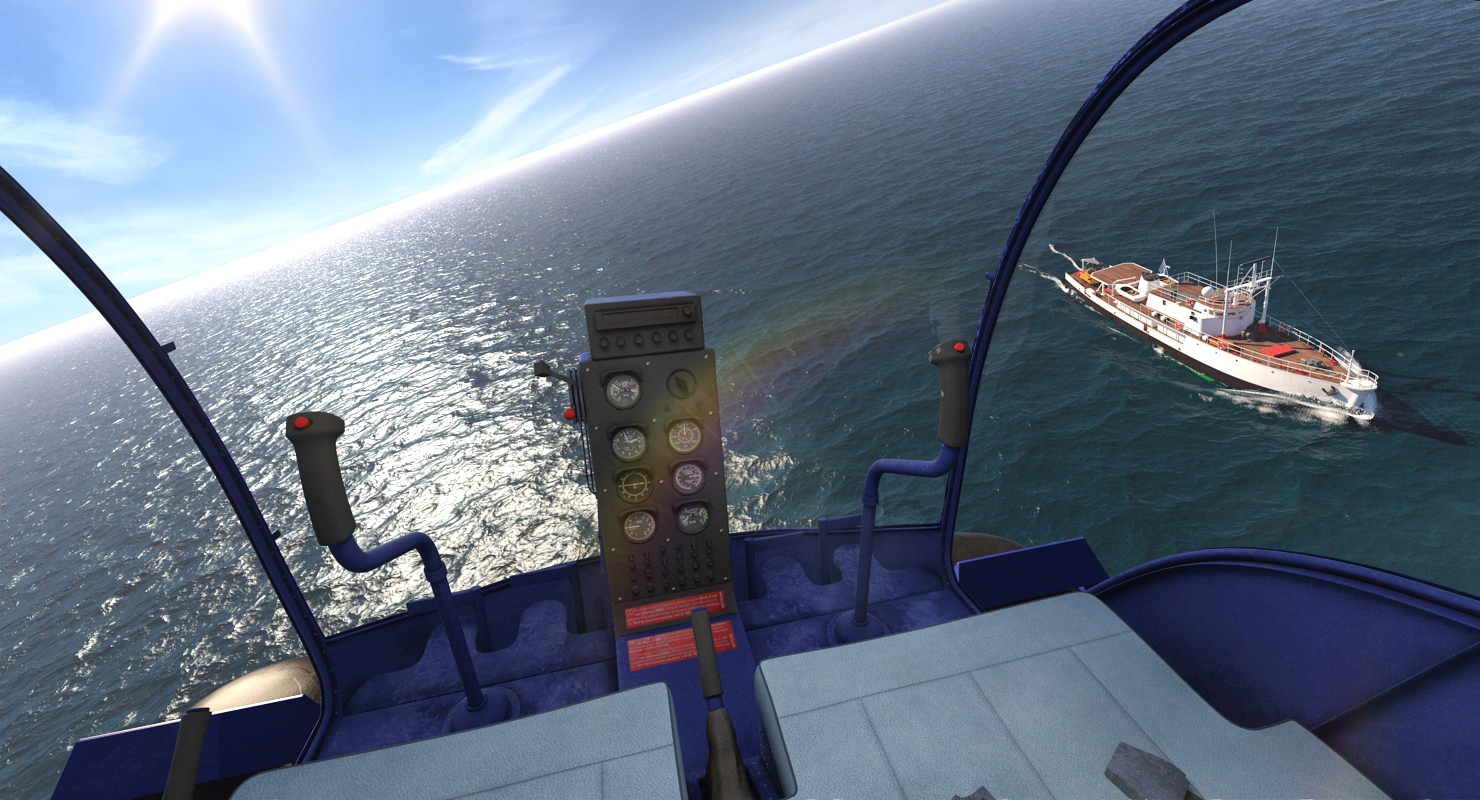3D model Oceanographic Vessel with Helicopter and Submarine