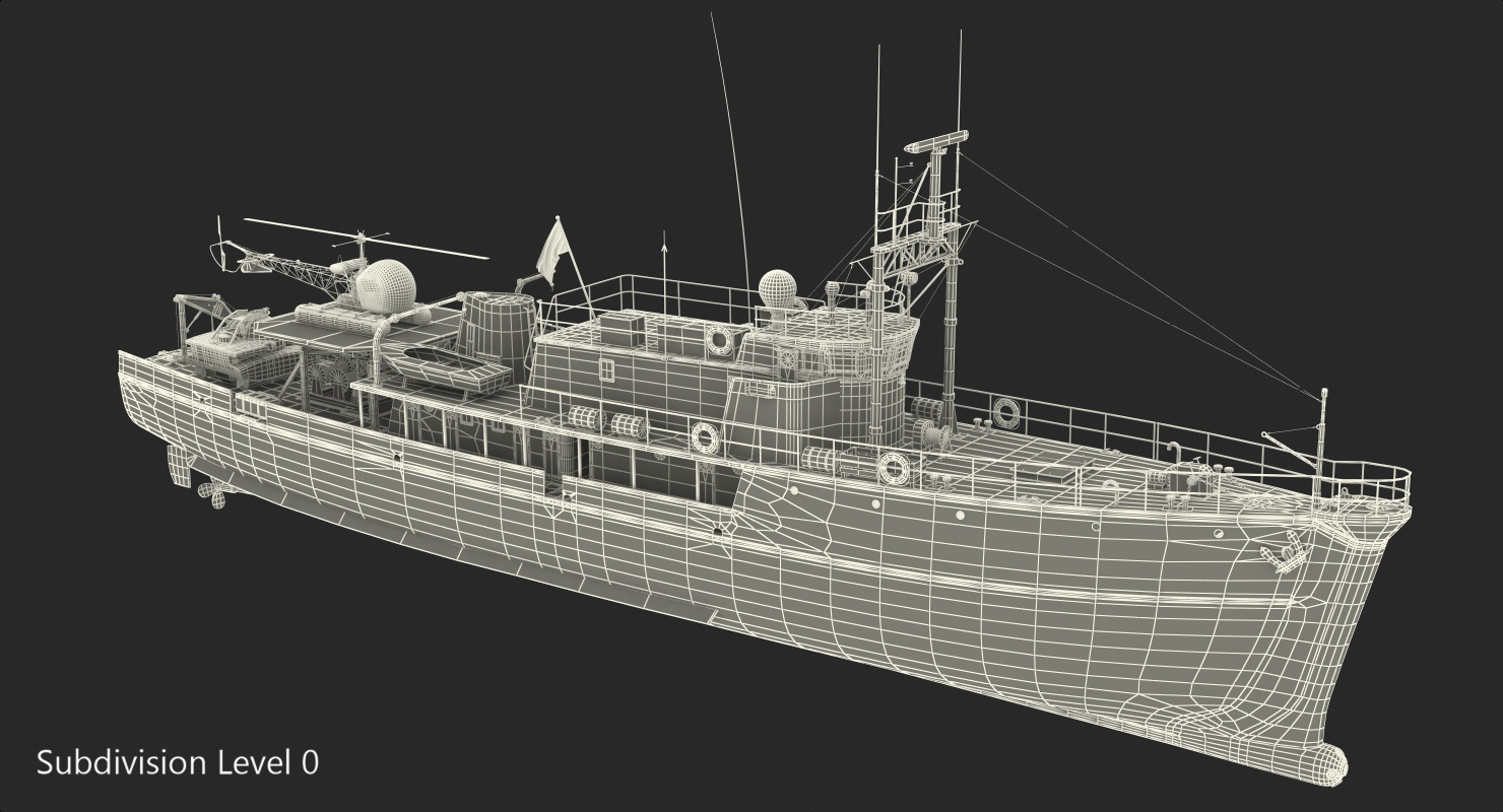 3D model Oceanographic Vessel with Helicopter and Submarine