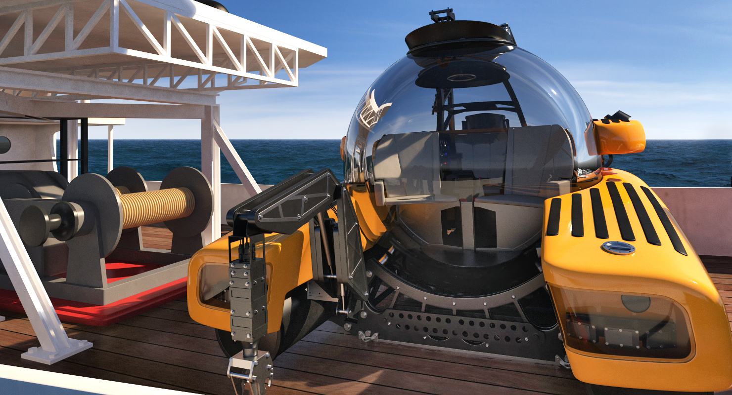 3D model Oceanographic Vessel with Helicopter and Submarine