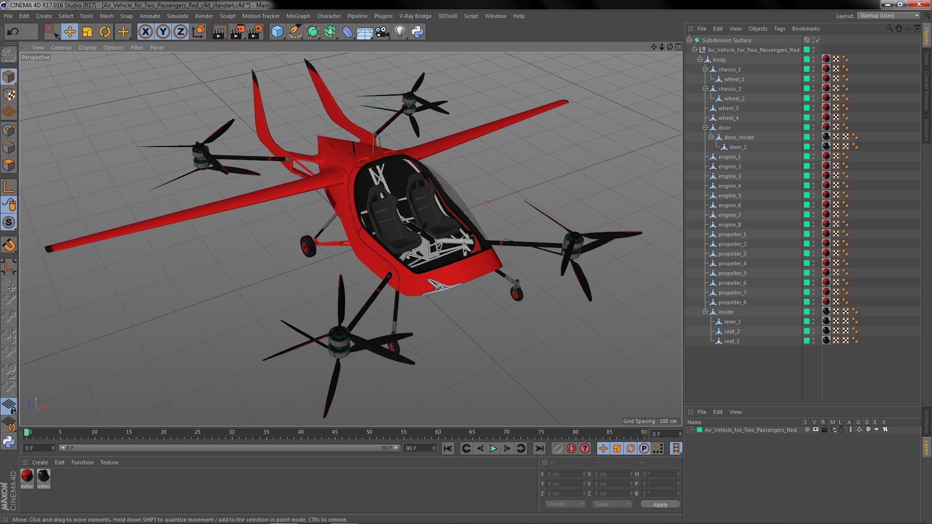 Air Vehicle for Two Passengers Red 3D model